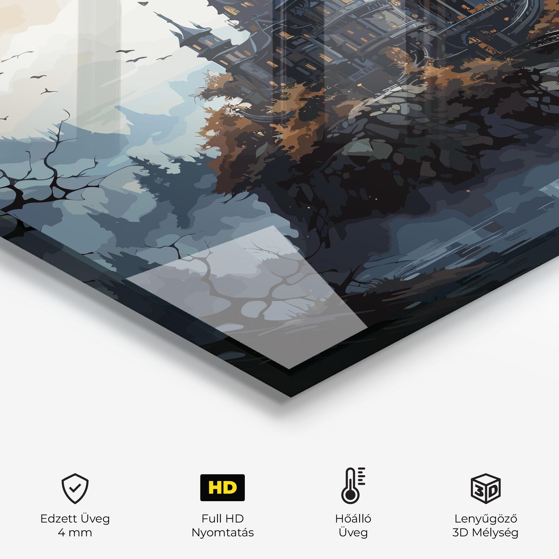 Konyhai üveg hátfal Grey Big Castle mockup 2