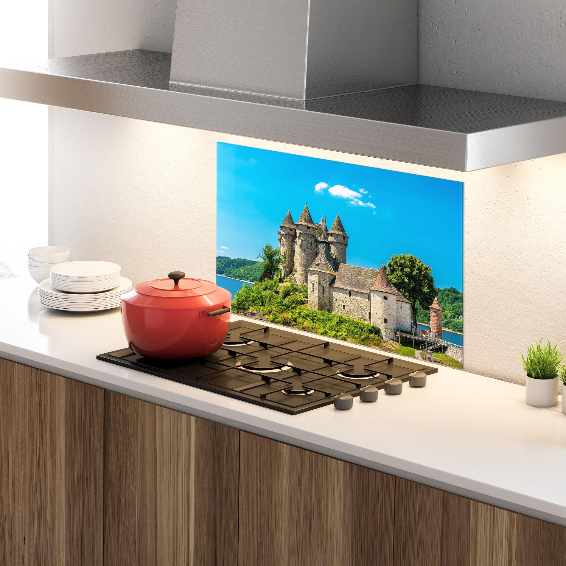 Konyhai üveg hátfal Medieval Castle France mockup 4