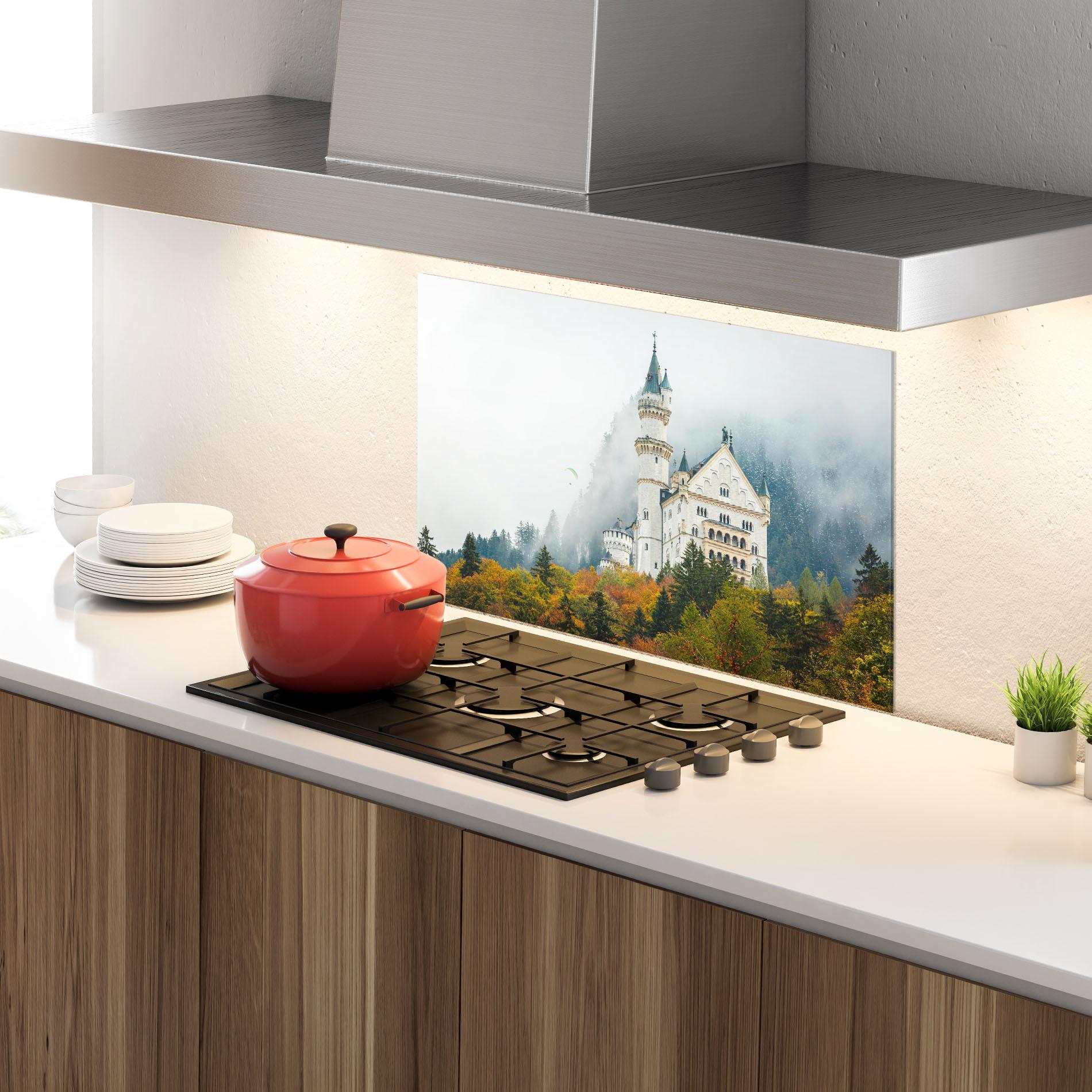 Konyhai üveg hátfal Neuschwanstein Castle Foggy mockup 4