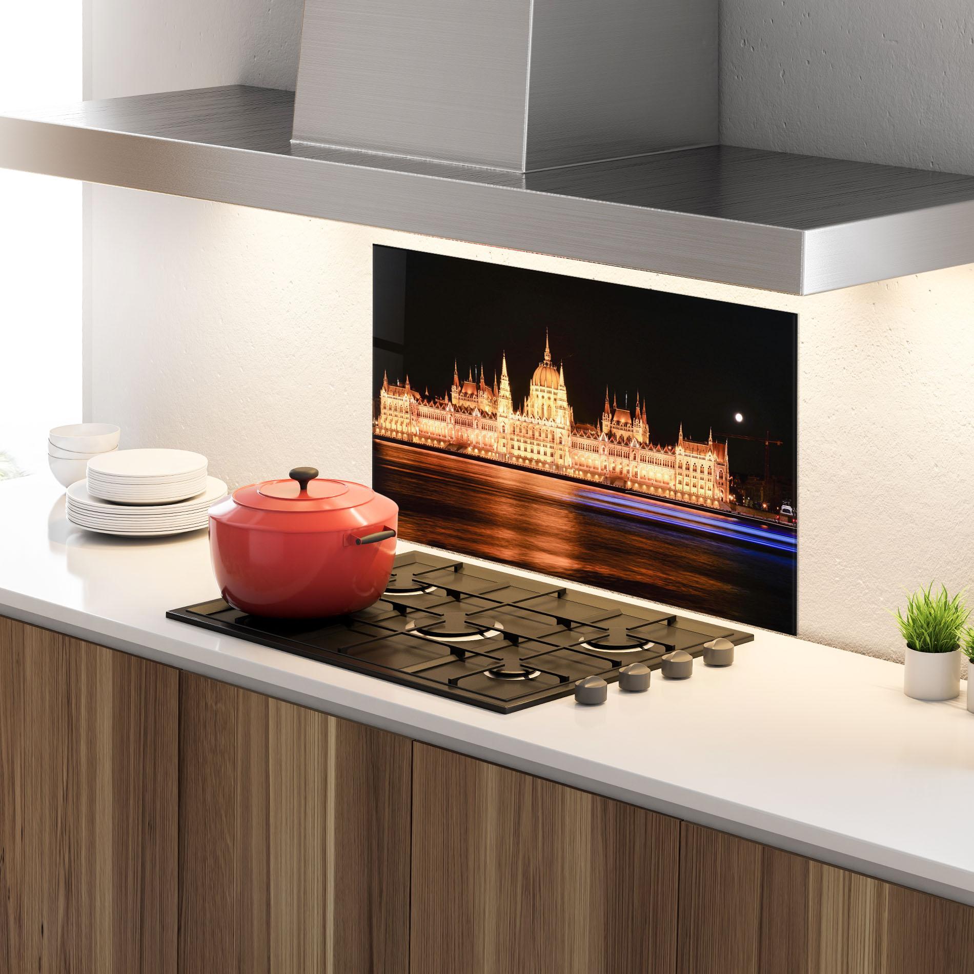 Konyhai üveg hátfal Night Reflection mockup 4