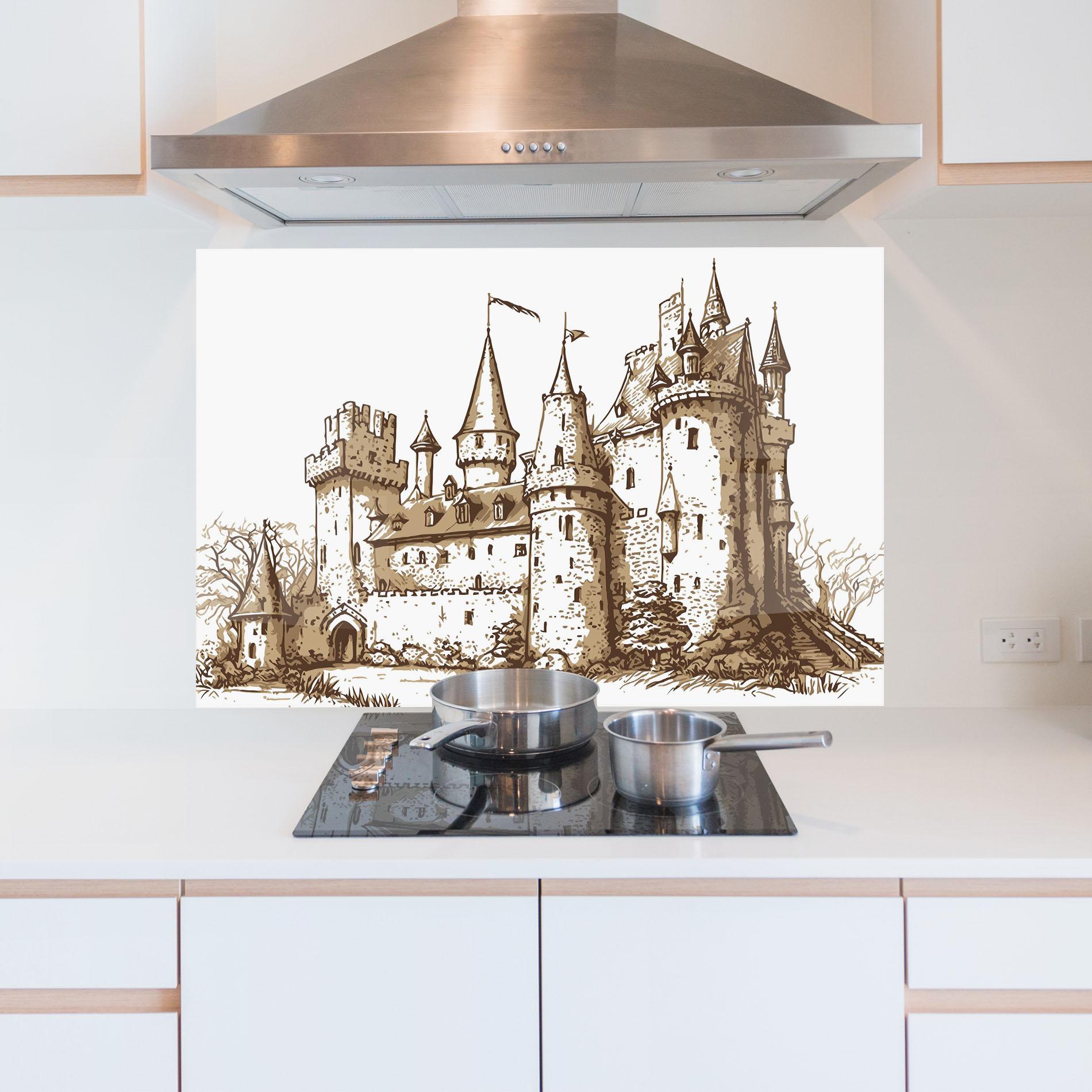 Konyhai üveg hátfal Brown Line Castle mockup 5