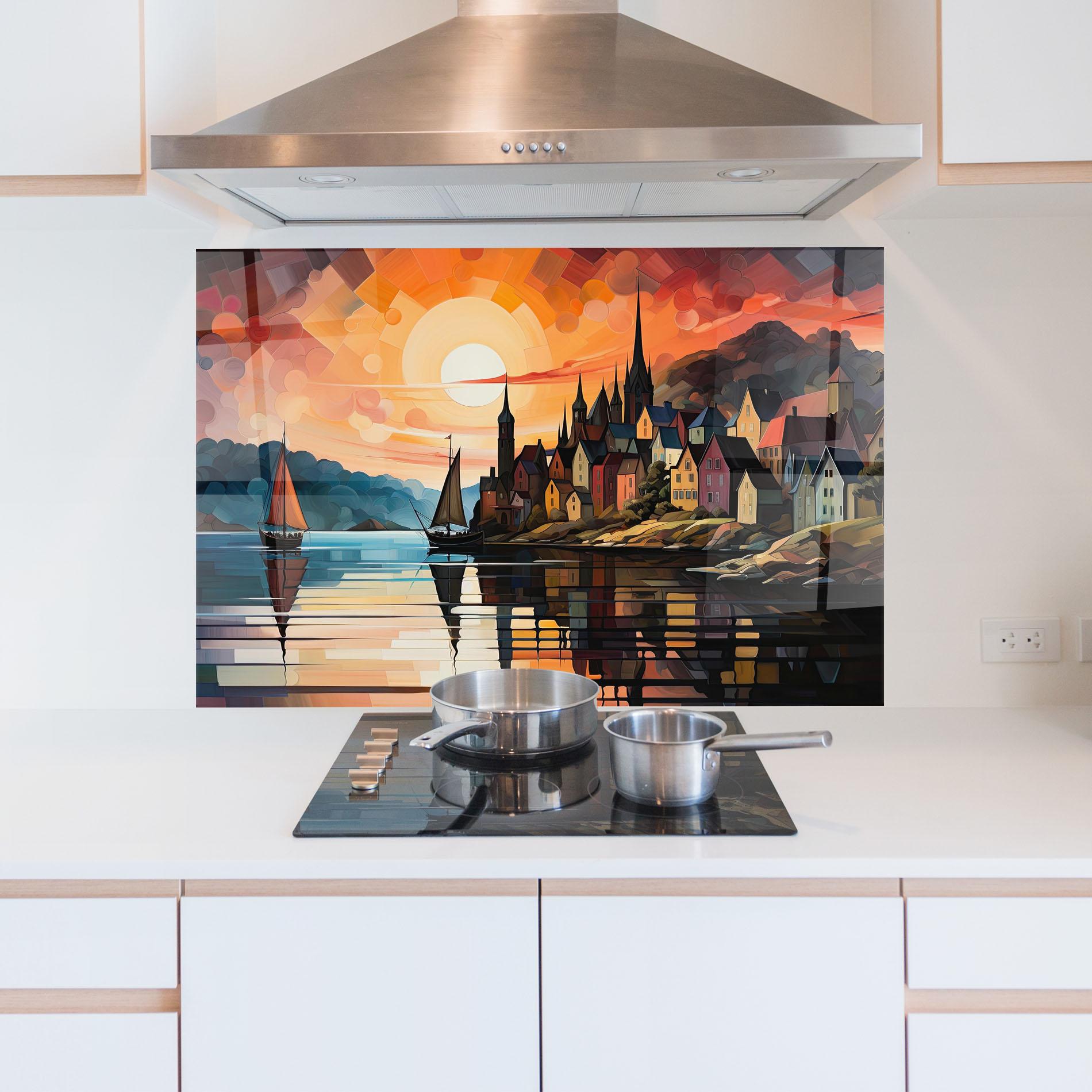 Konyhai üveg hátfal Castle Painting mockup 5