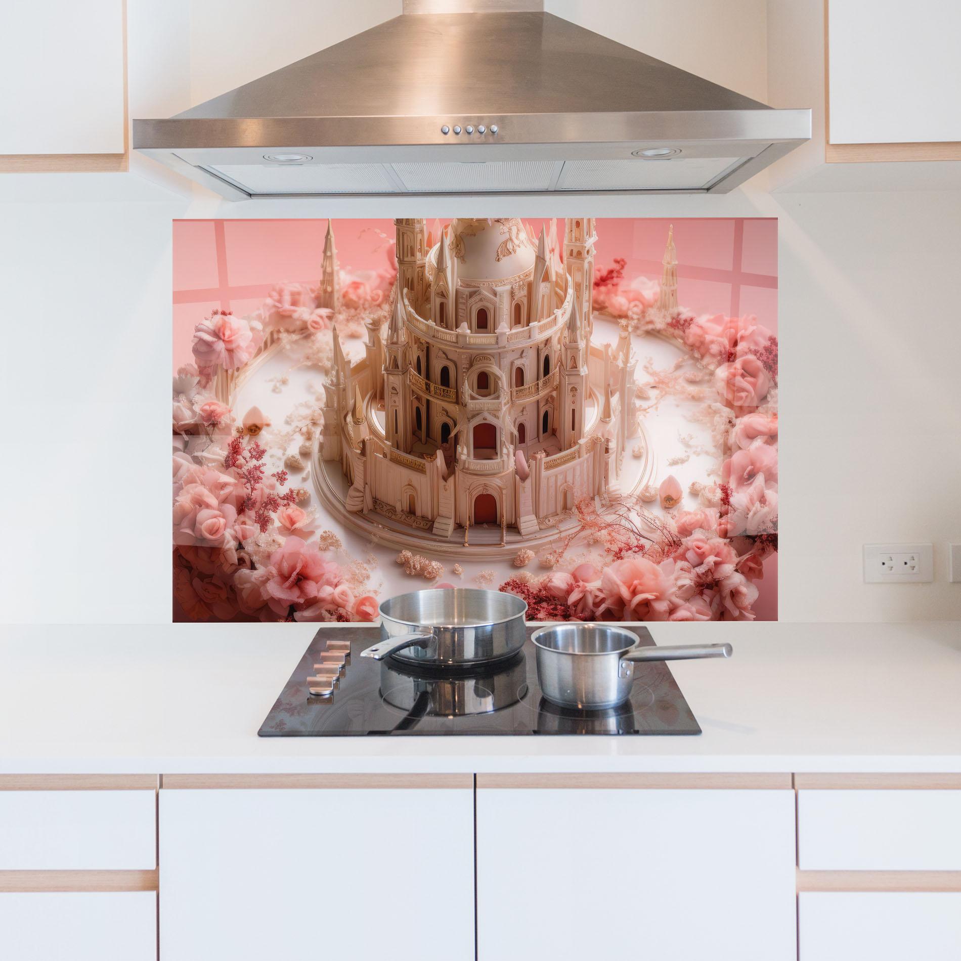 Konyhai üveg hátfal Cream Castle Flower mockup 5