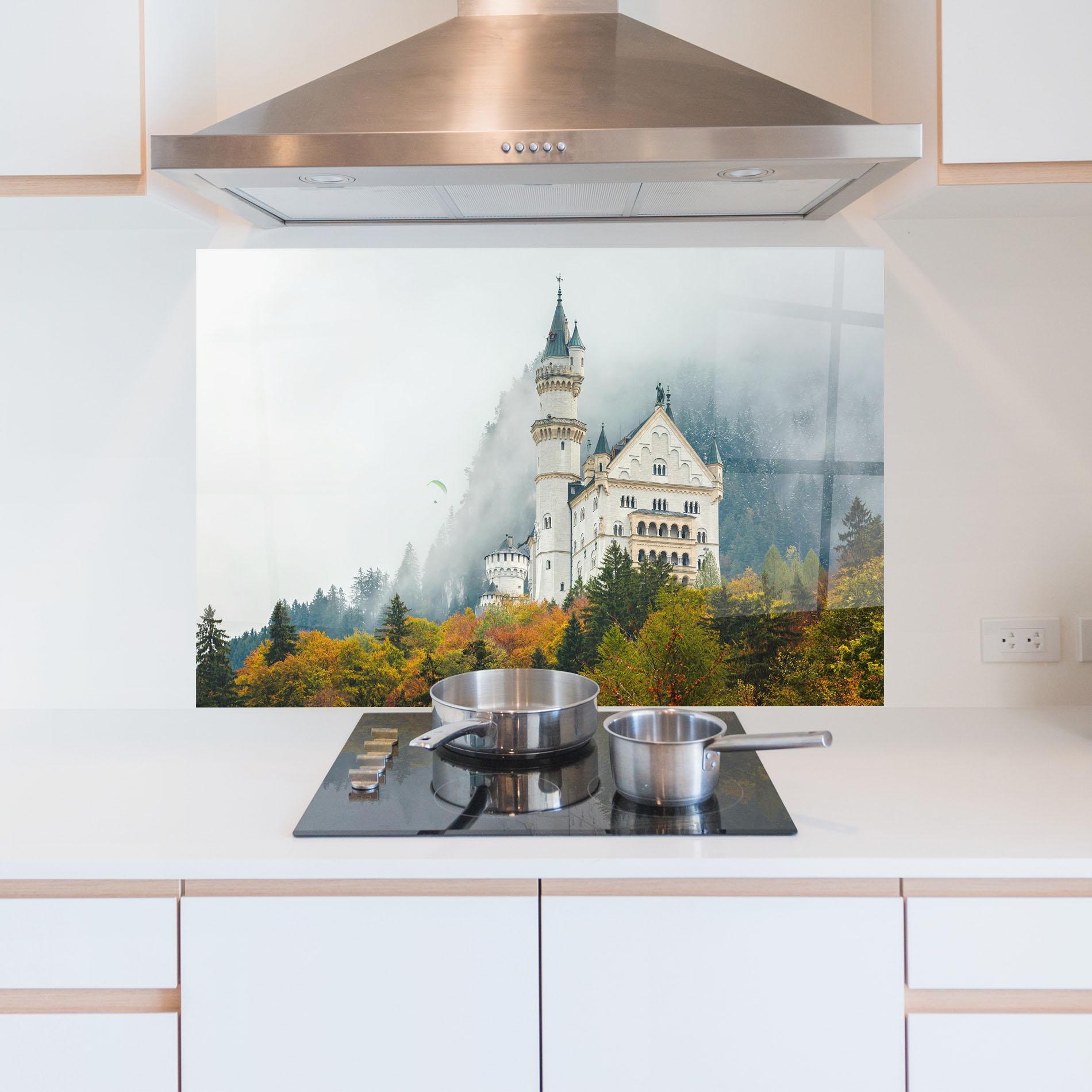 Konyhai üveg hátfal Neuschwanstein Castle Foggy mockup 5