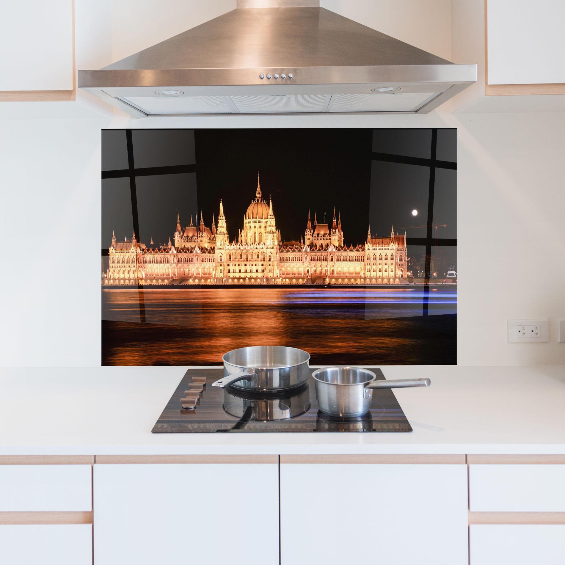 Konyhai üveg hátfal Night Reflection mockup 5