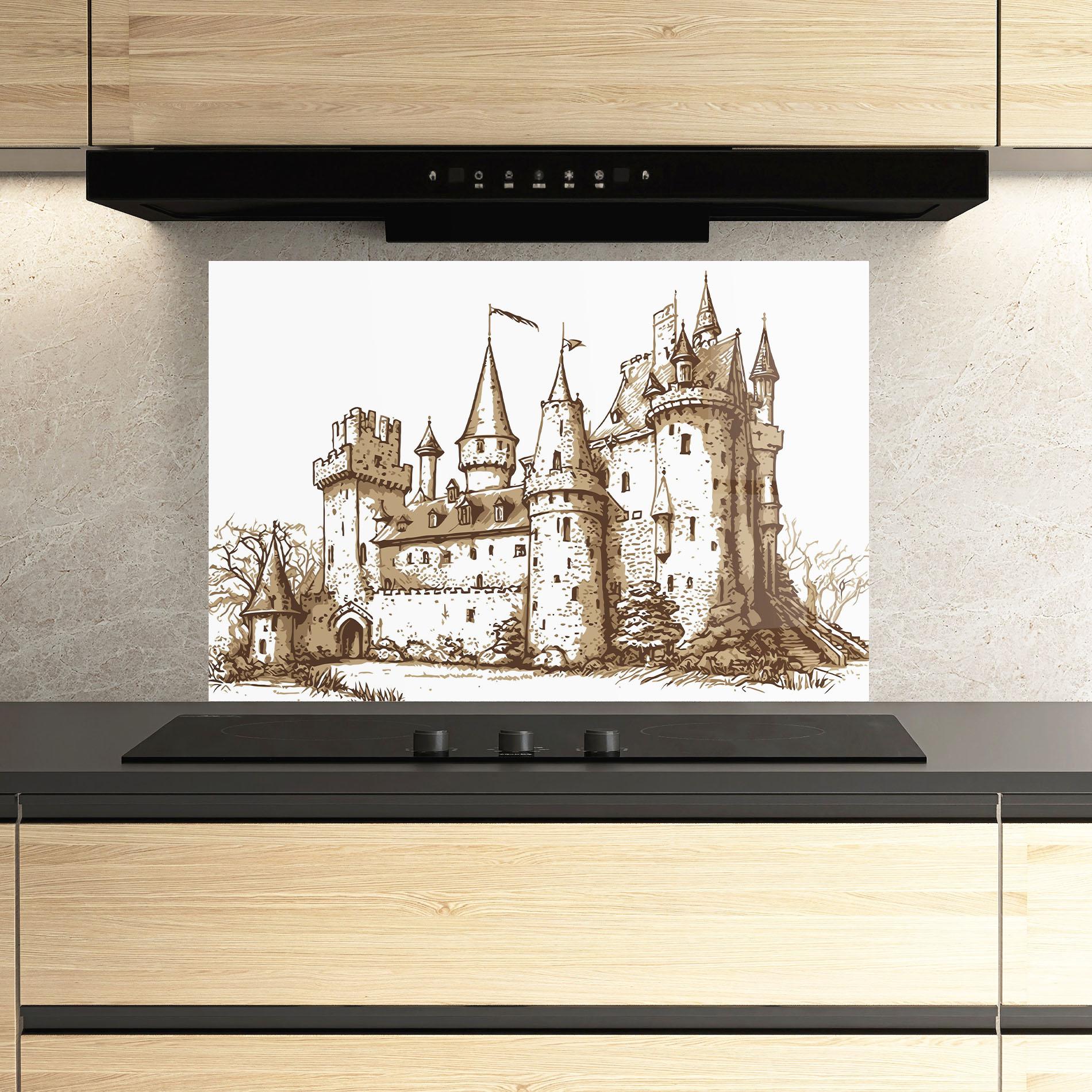 Konyhai üveg hátfal Brown Line Castle mockup 3