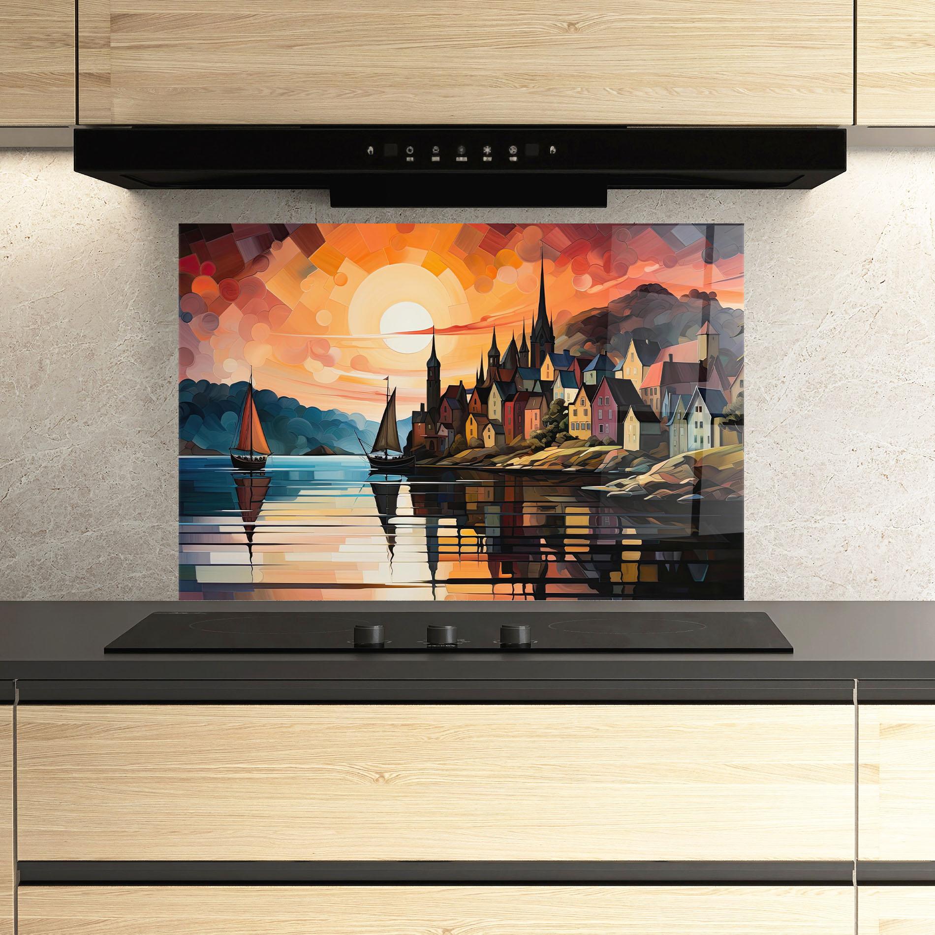 Konyhai üveg hátfal Castle Painting mockup 3