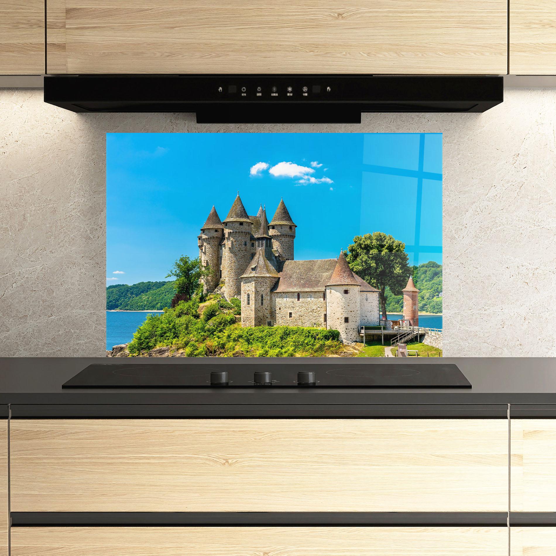 Konyhai üveg hátfal Medieval Castle France mockup 3