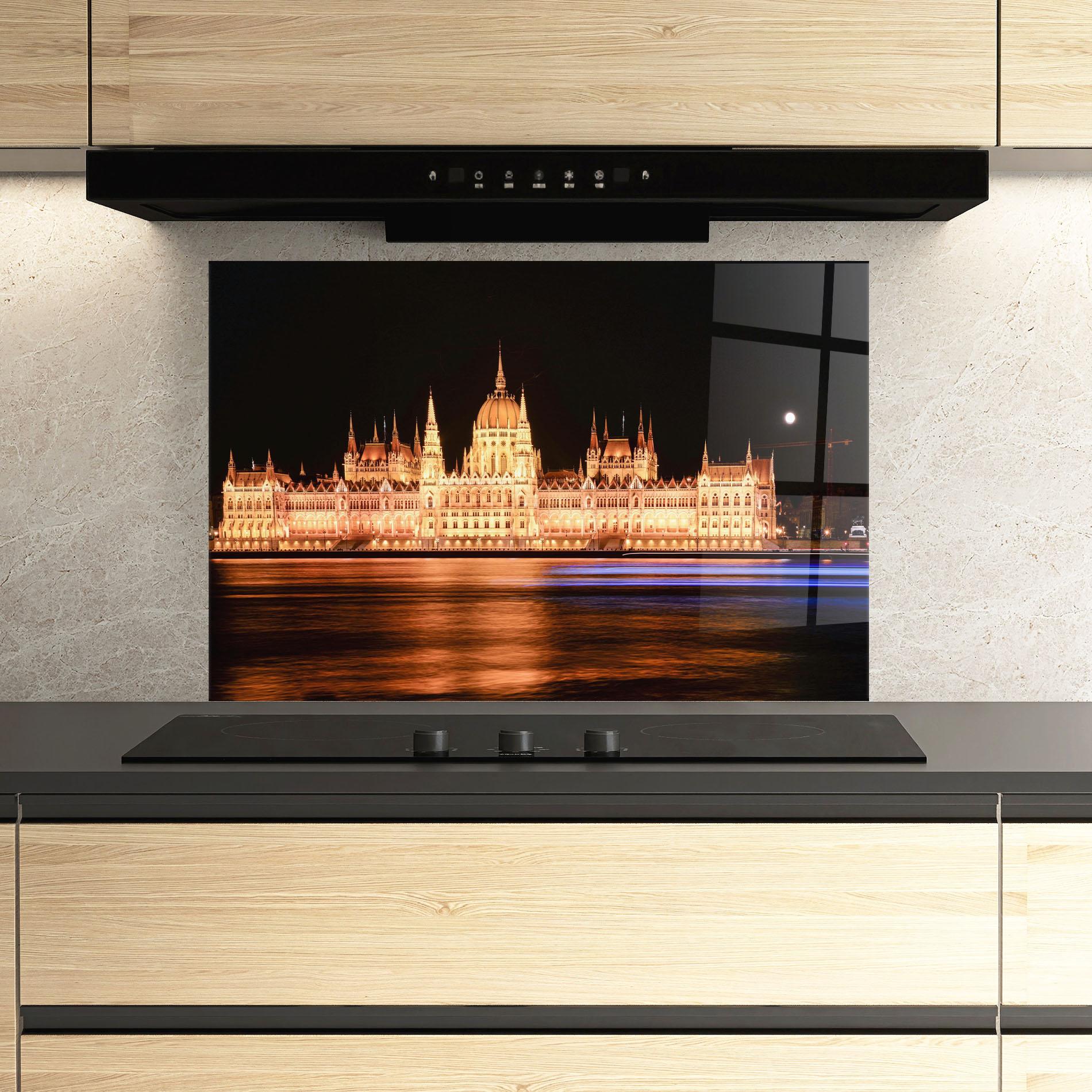 Konyhai üveg hátfal Night Reflection mockup 3