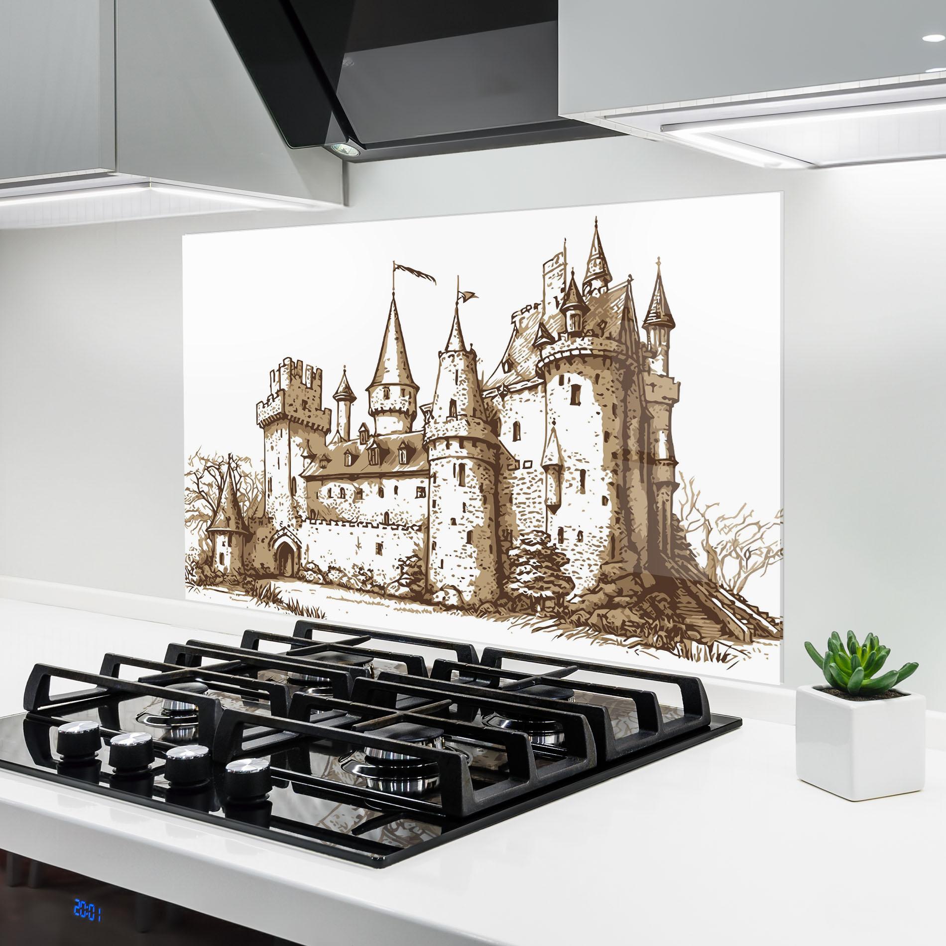 Konyhai üveg hátfal Brown Line Castle mockup 6