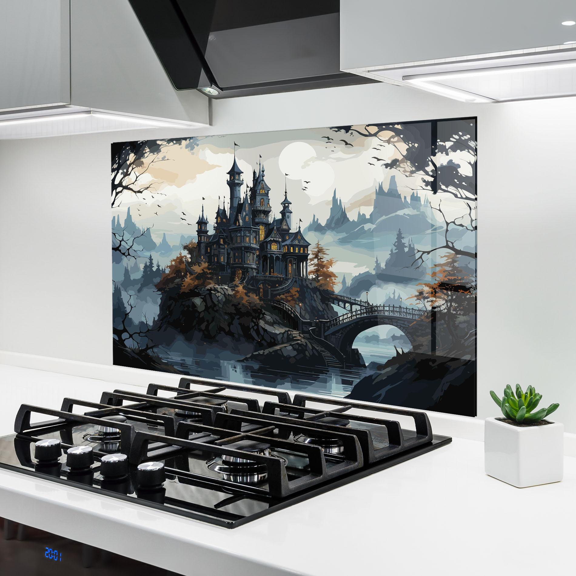 Konyhai üveg hátfal Grey Big Castle mockup 6