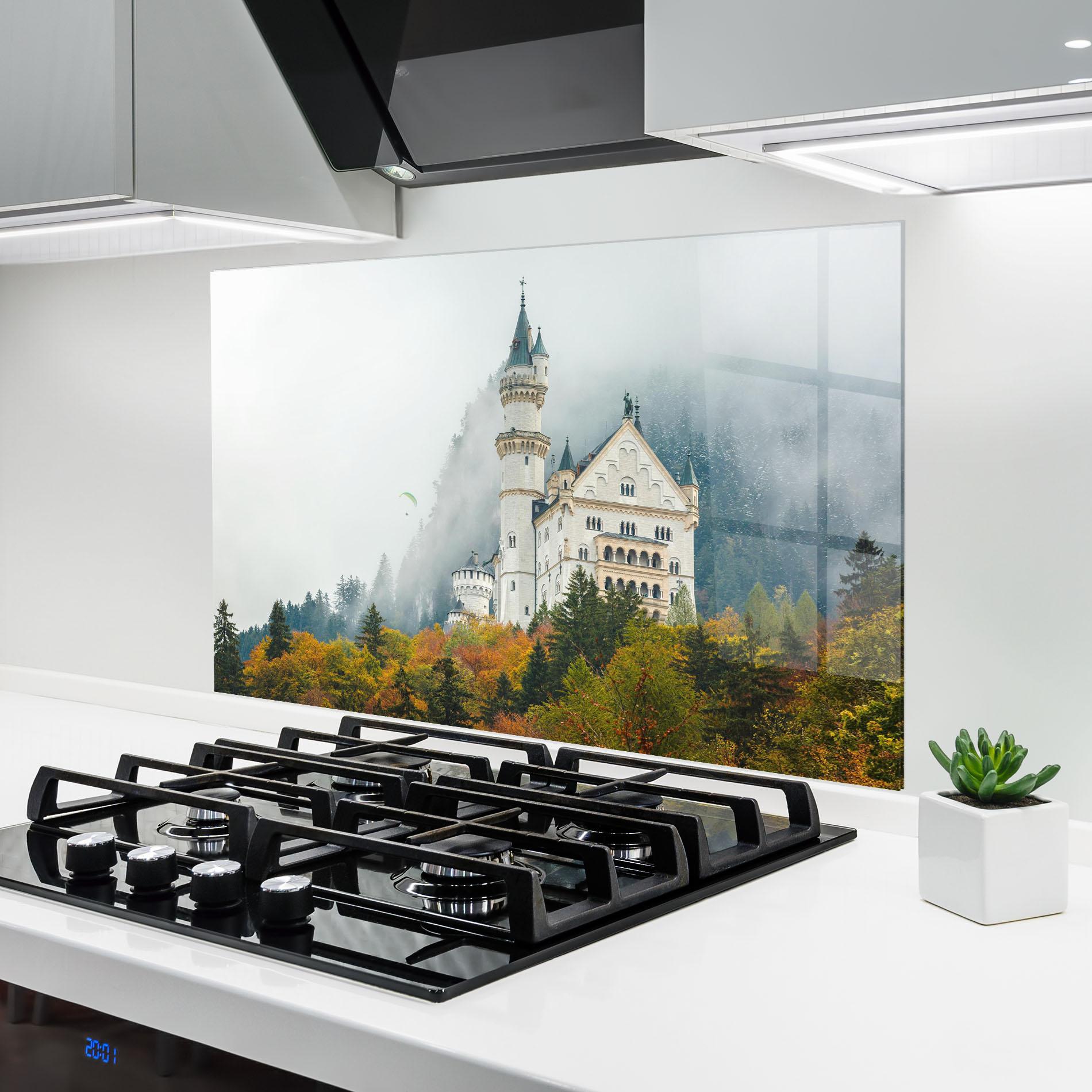 Konyhai üveg hátfal Neuschwanstein Castle Foggy mockup 6