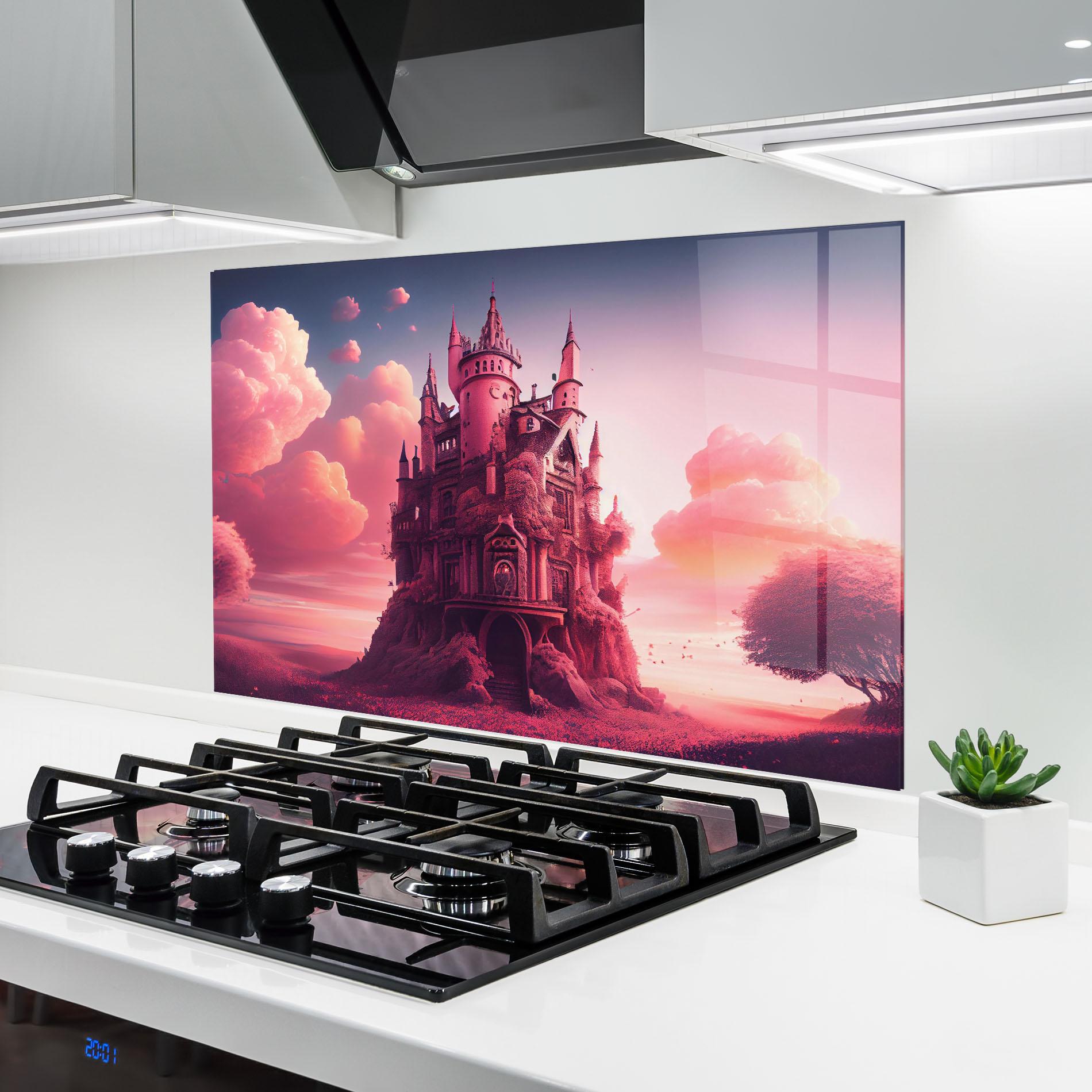 Konyhai üveg hátfal Pink Cute Castle mockup 6