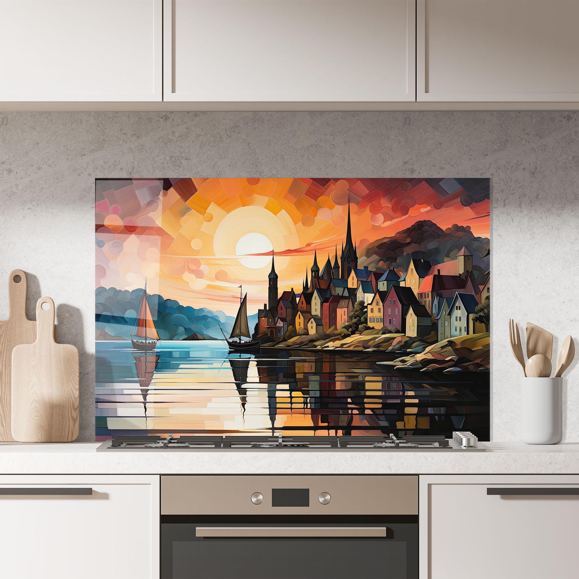 Konyhai üveg hátfal Castle Painting mockup 7