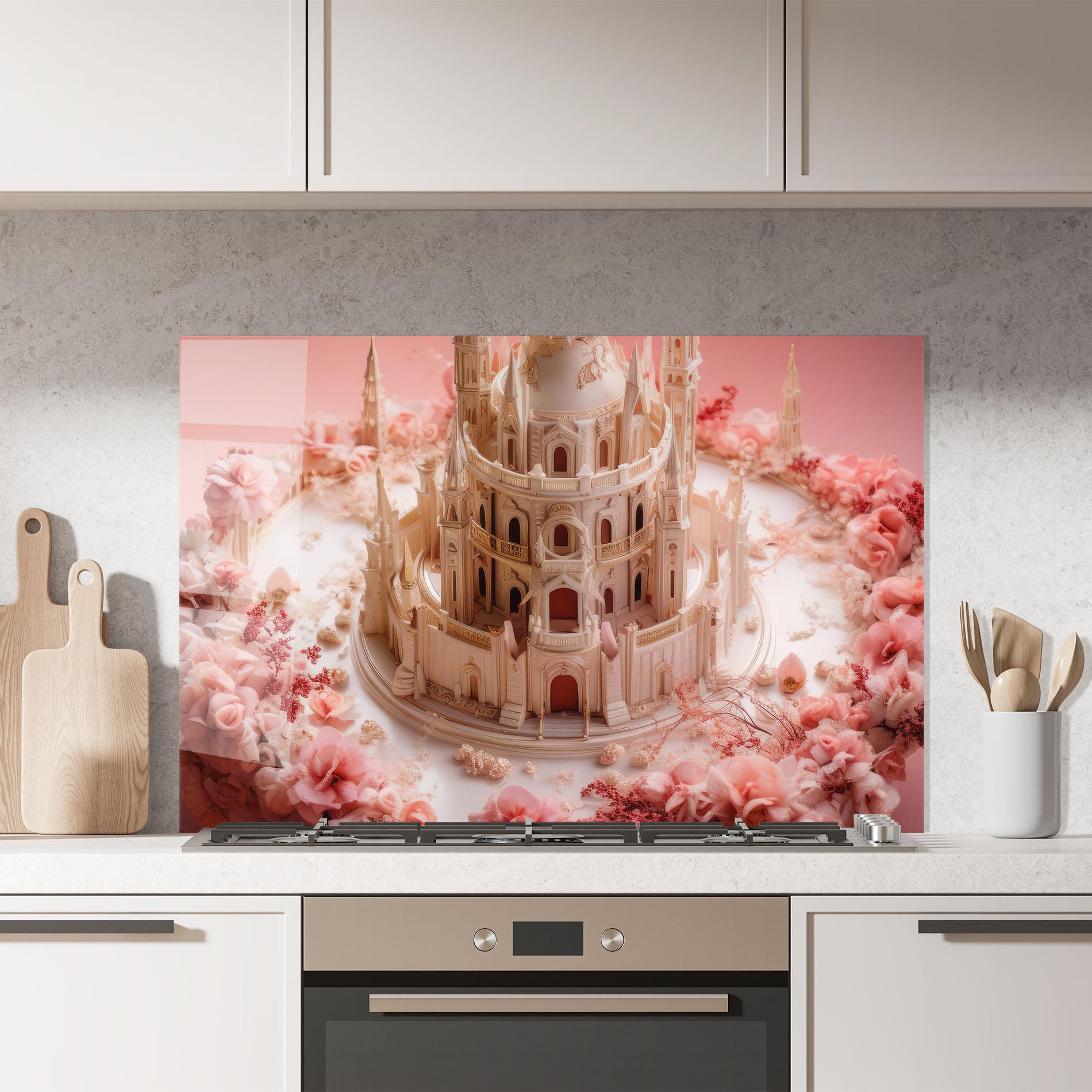Konyhai üveg hátfal Cream Castle Flower mockup 7