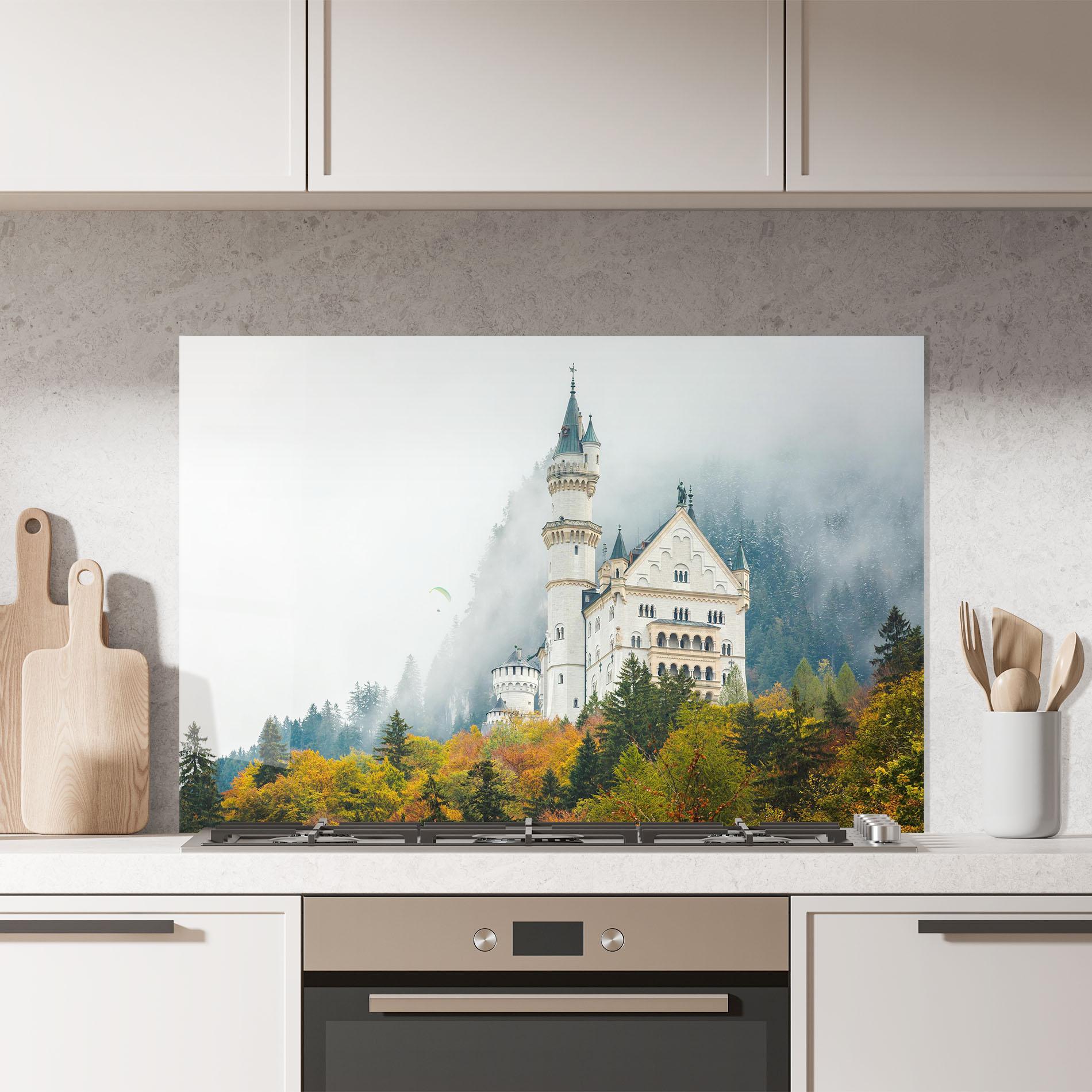 Konyhai üveg hátfal Neuschwanstein Castle Foggy mockup 7