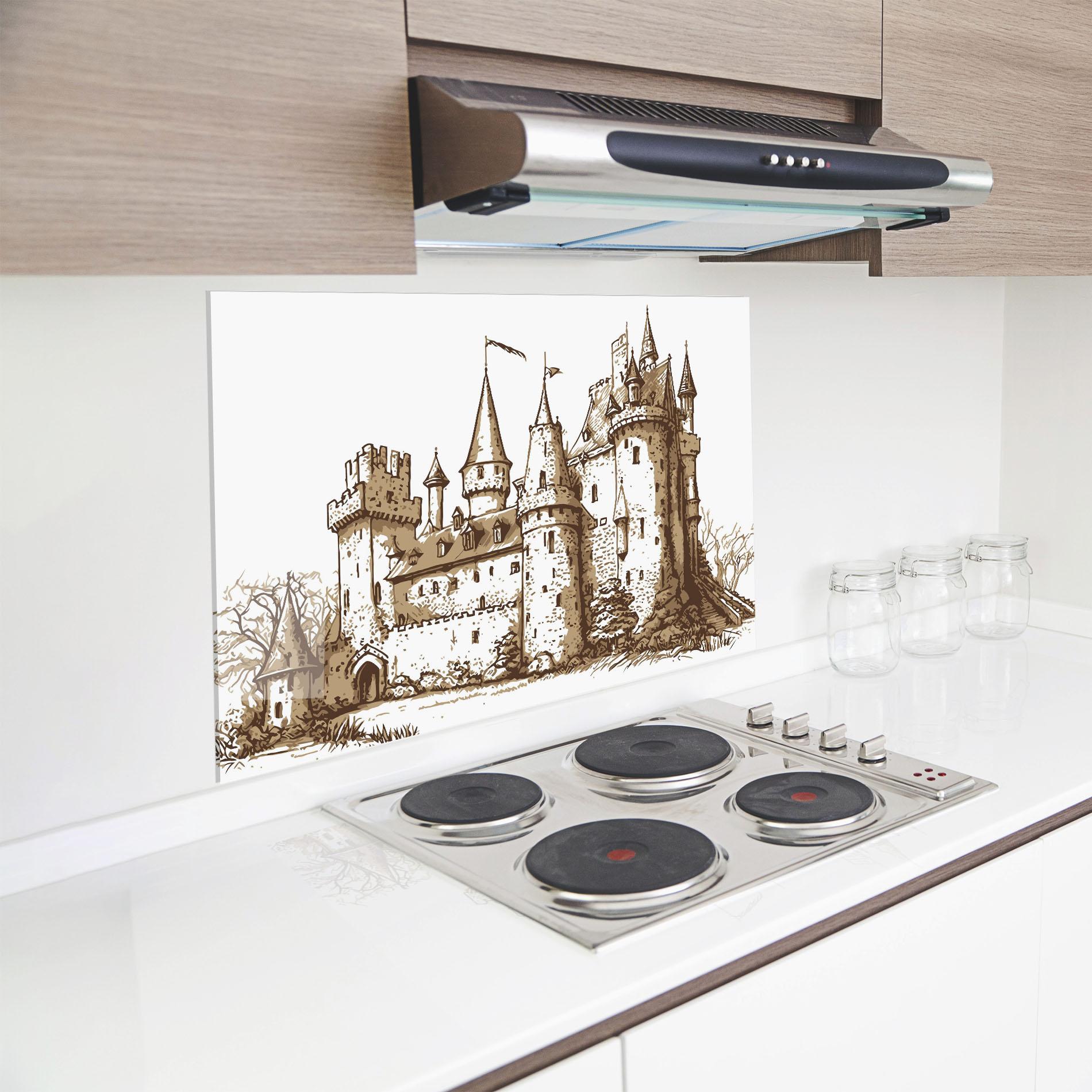 Konyhai üveg hátfal Brown Line Castle mockup 8