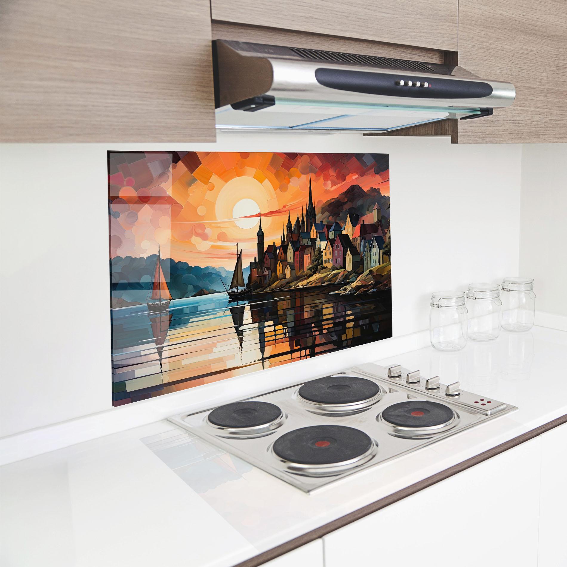 Konyhai üveg hátfal Castle Painting mockup 8