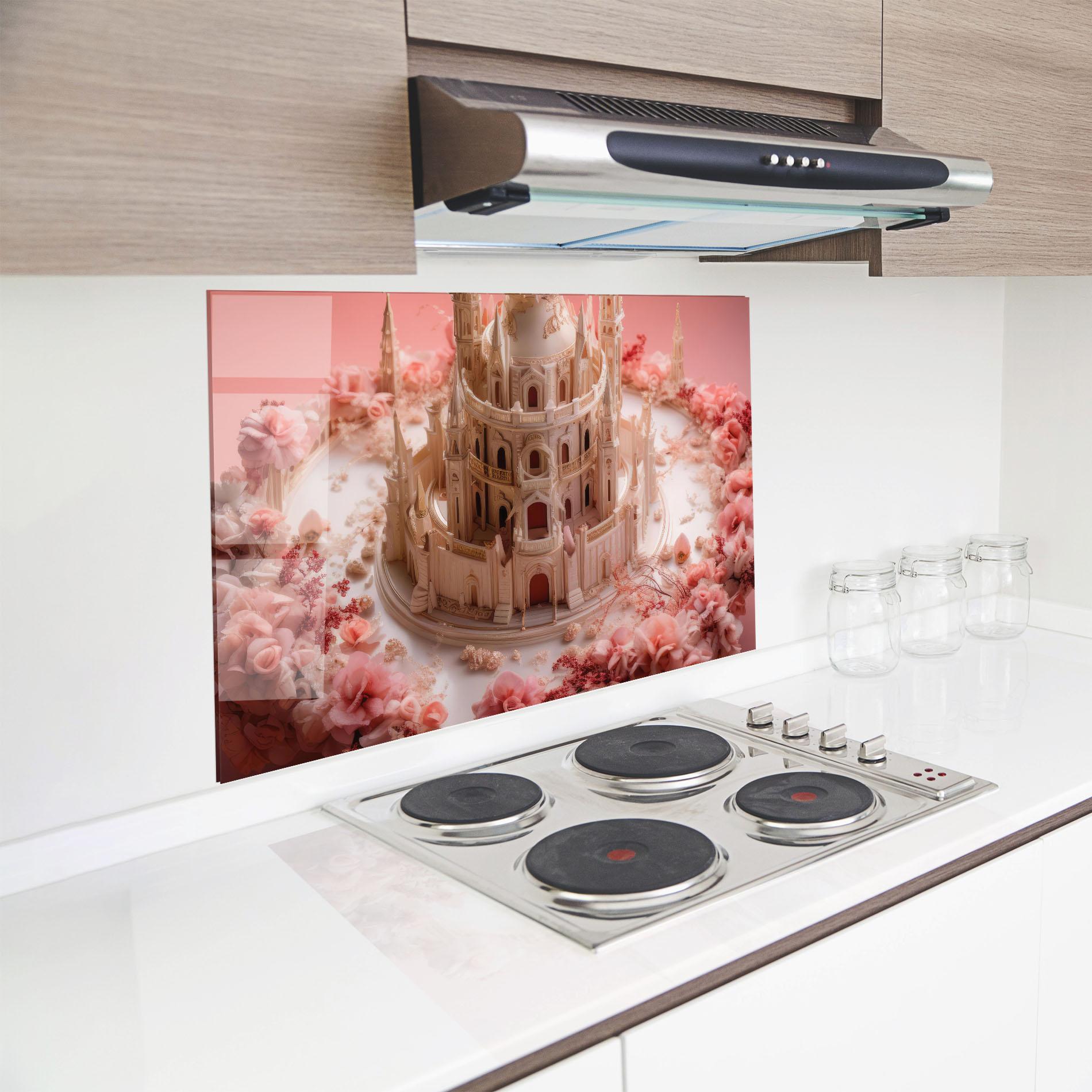Konyhai üveg hátfal Cream Castle Flower mockup 8