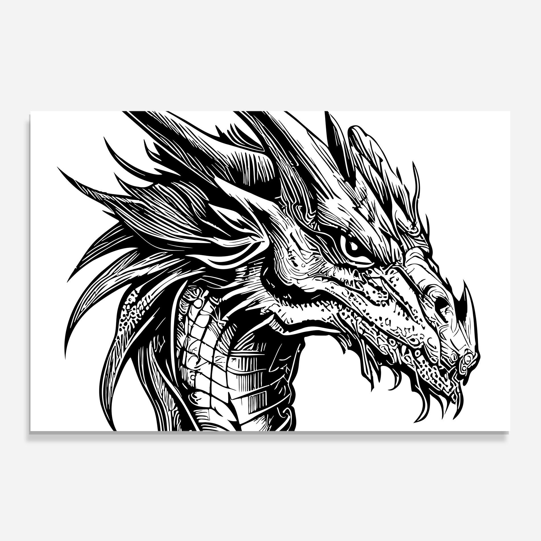Konyhai üveg hátfal Black Line Dragon mockup 0