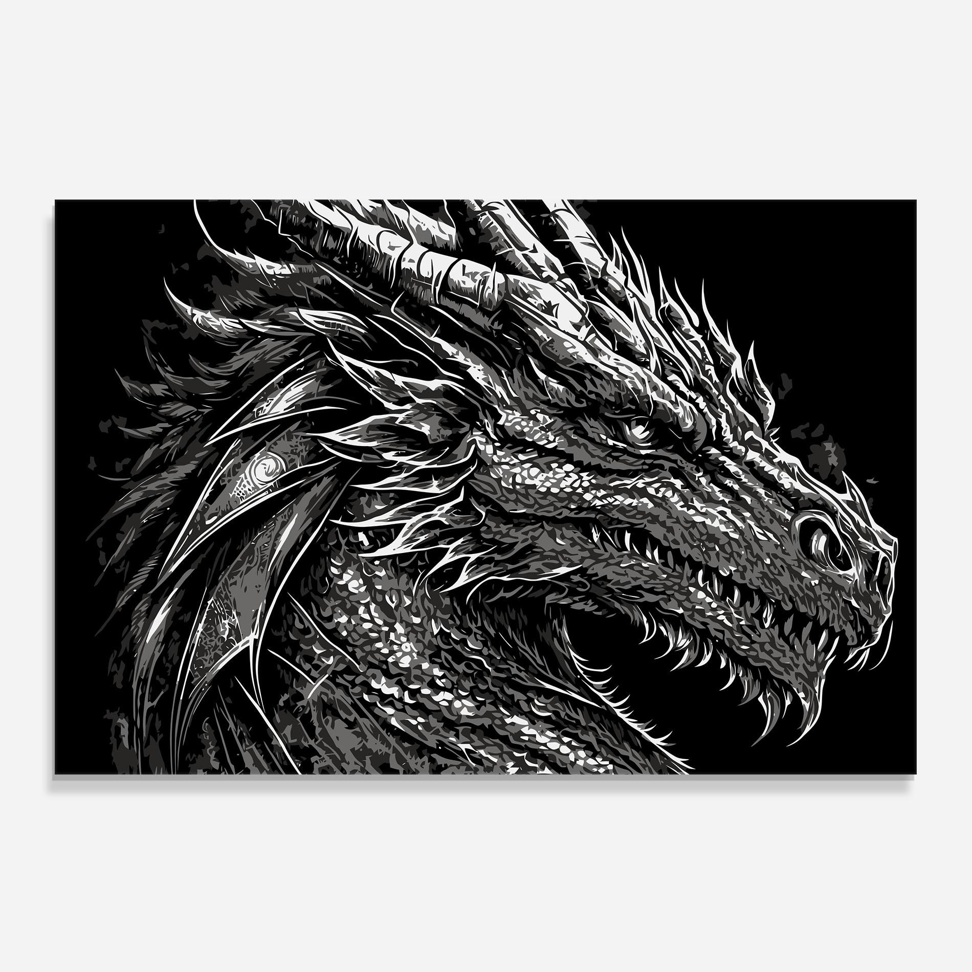 Konyhai üveg hátfal Grey White Dragon mockup 0