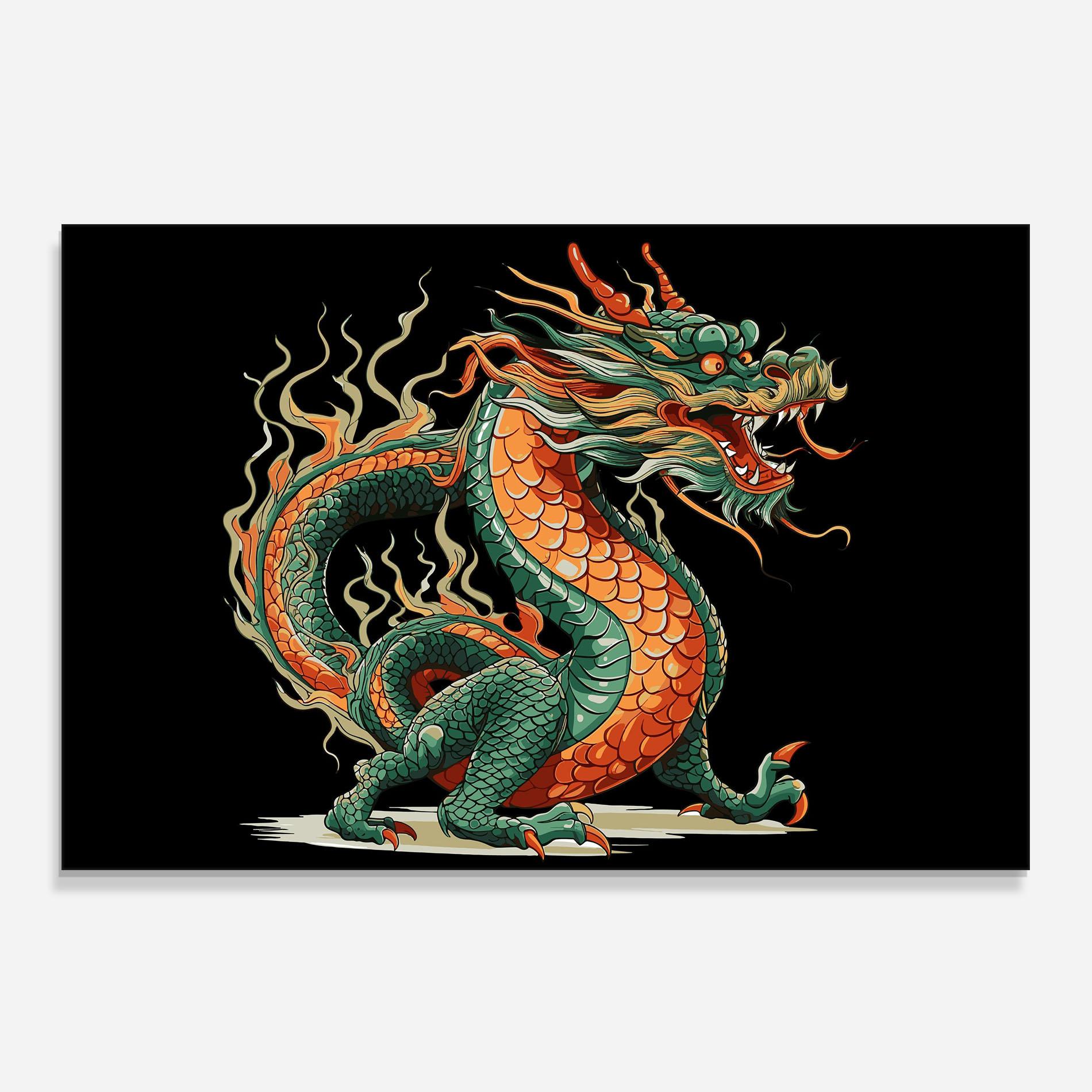 Konyhai üveg hátfal Orange Green Dragon mockup 0