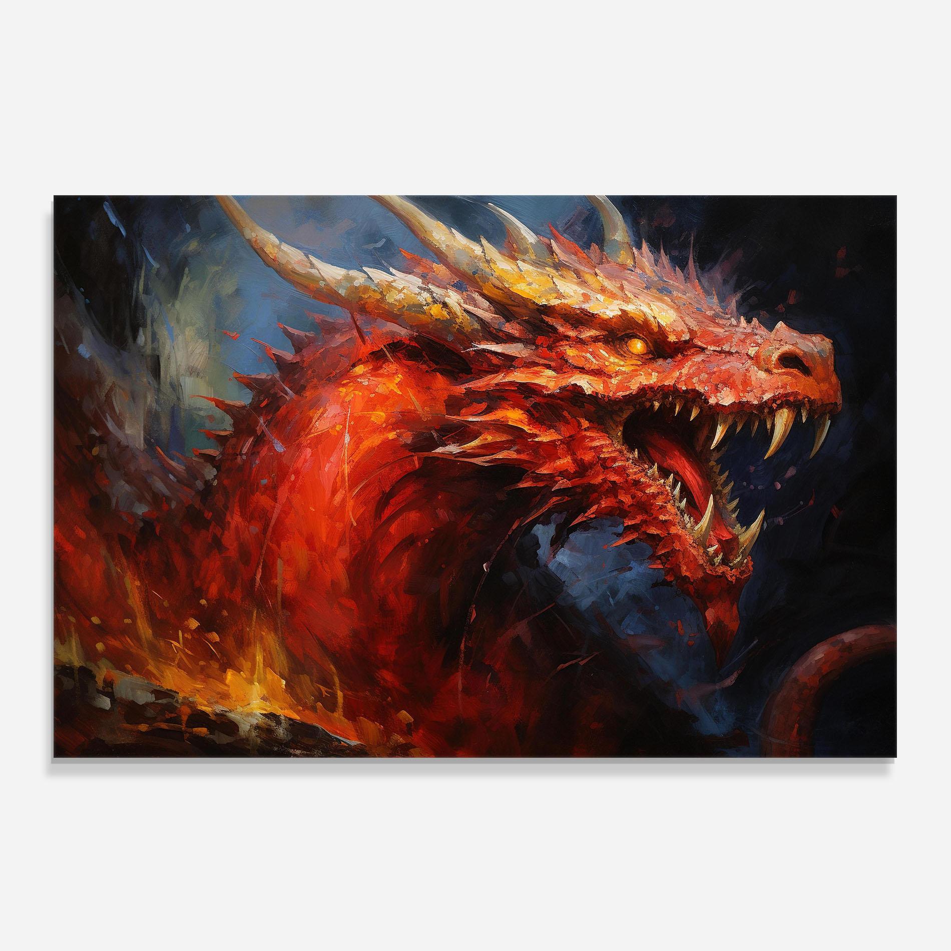 Konyhai üveg hátfal Red Dragon Painting mockup 0