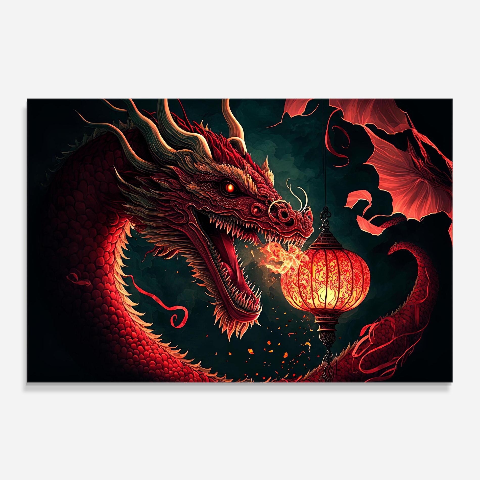 Konyhai üveg hátfal Red Fire Dragon mockup 0