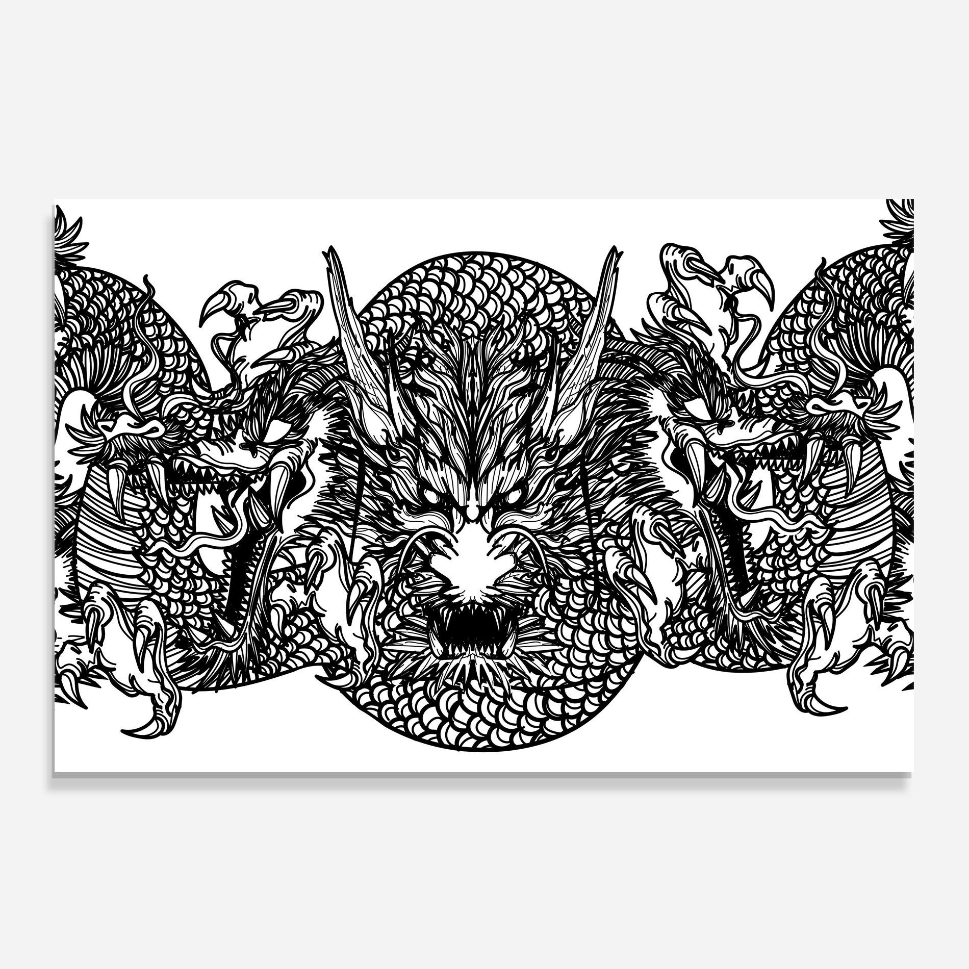 Konyhai üveg hátfal Three Heads Dragon mockup 0