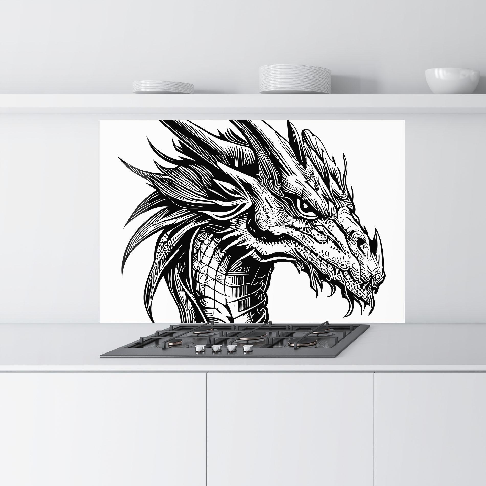 Konyhai üveg hátfal Black Line Dragon mockup 9
