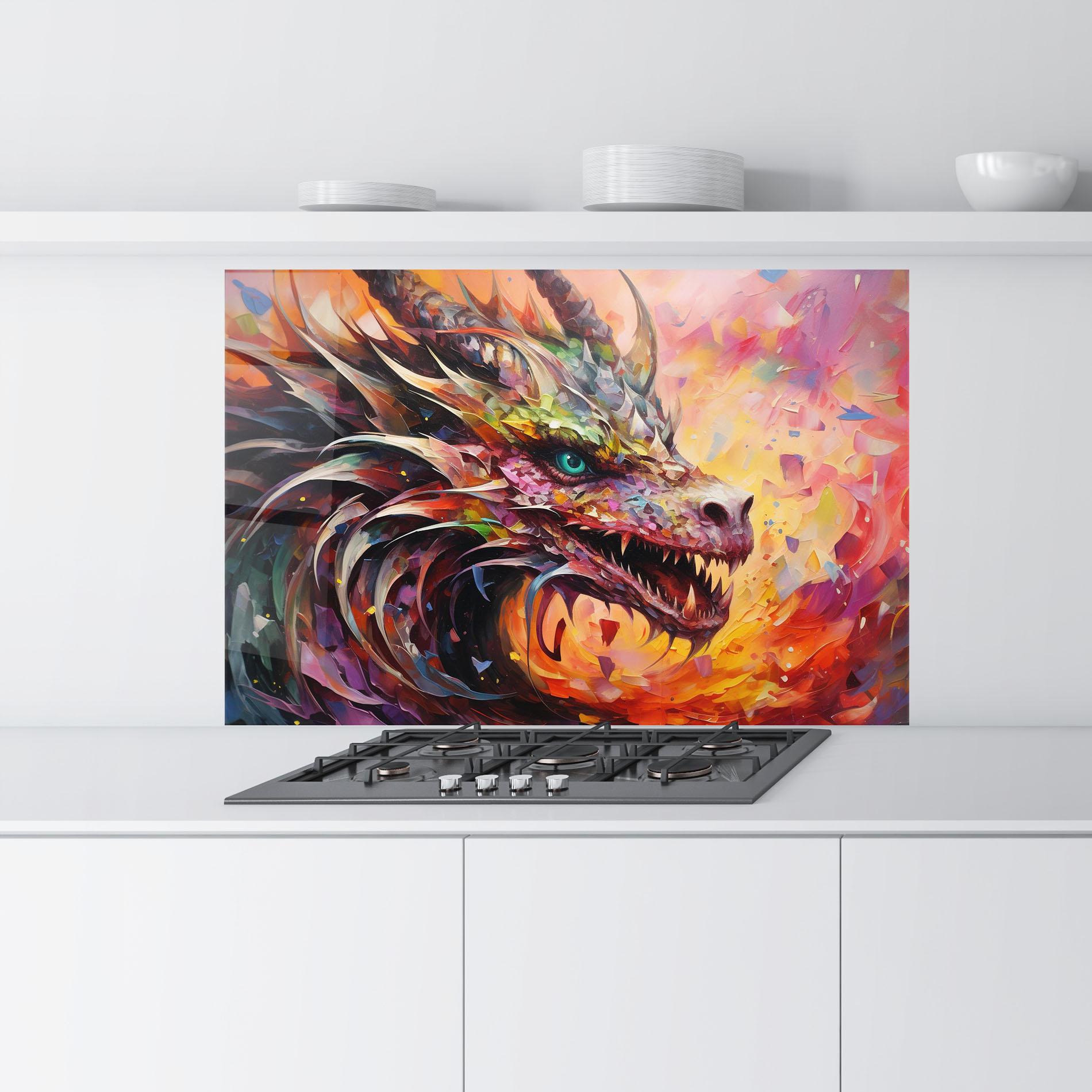 Konyhai üveg hátfal Colorful Dragon Painting mockup 9