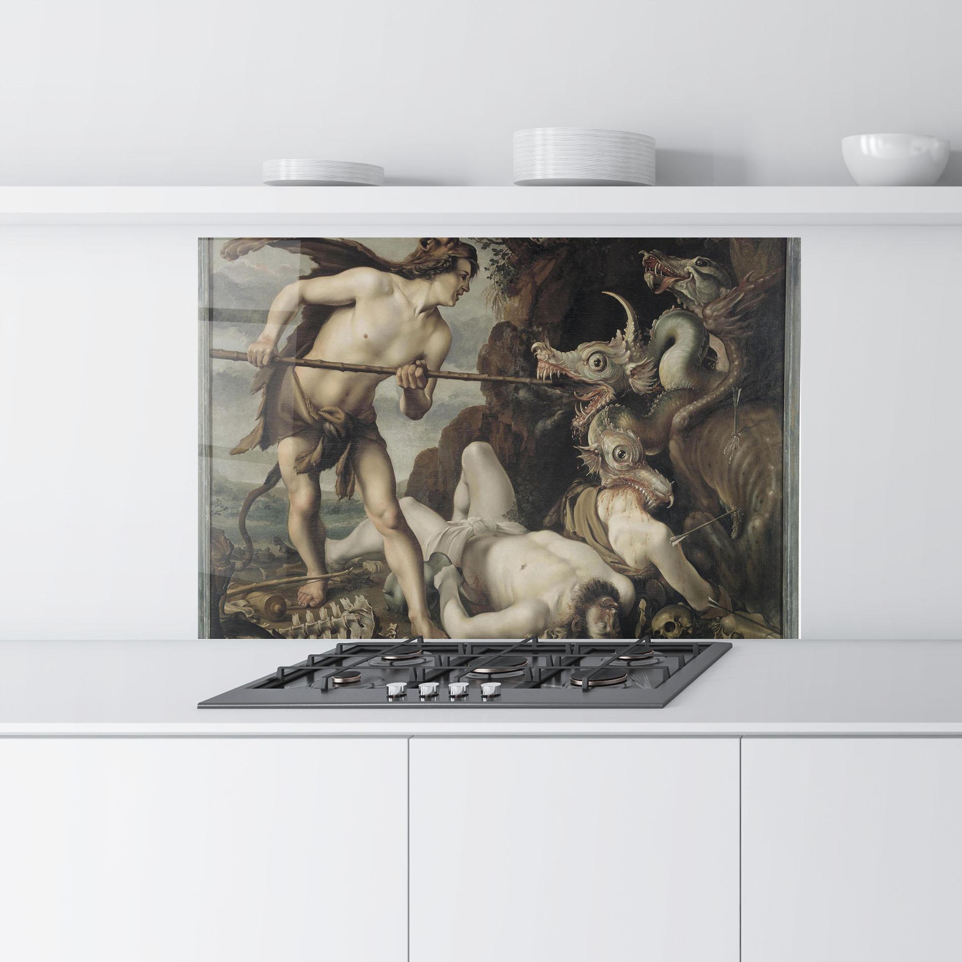 Konyhai üveg hátfal Hunting Dragons mockup 9