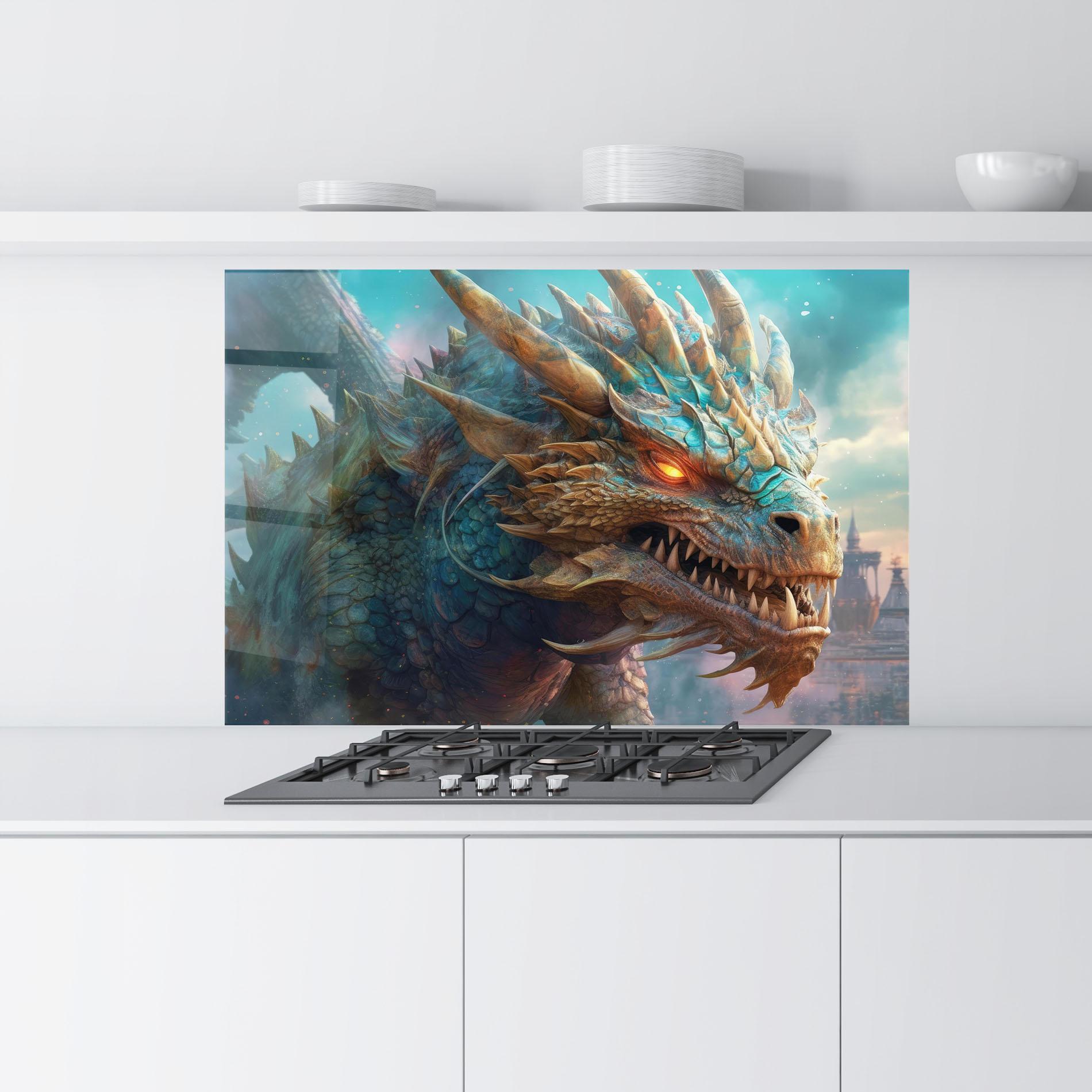 Konyhai üveg hátfal Pretty Blue Dragon mockup 9