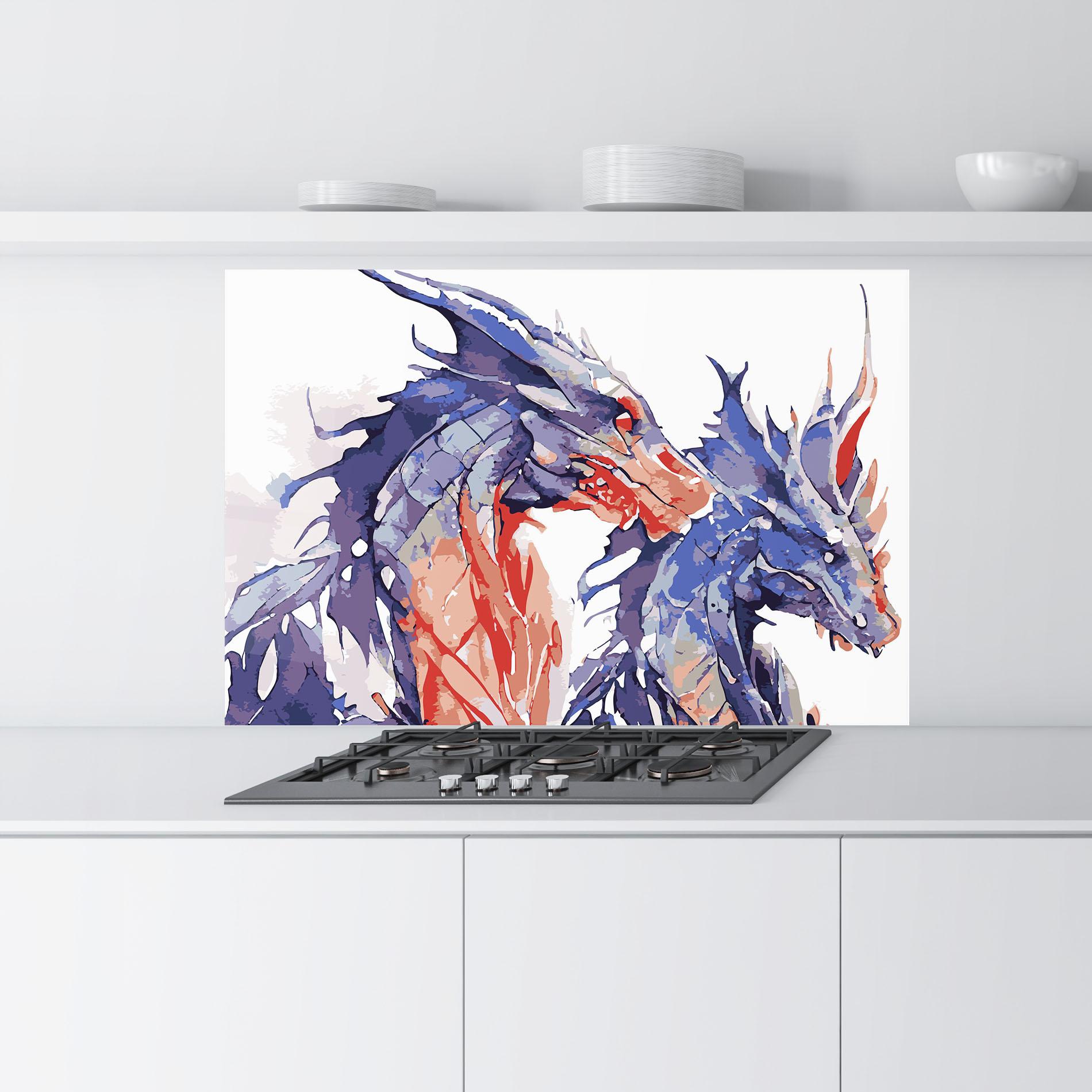 Konyhai üveg hátfal Purple Orange Dragon mockup 9