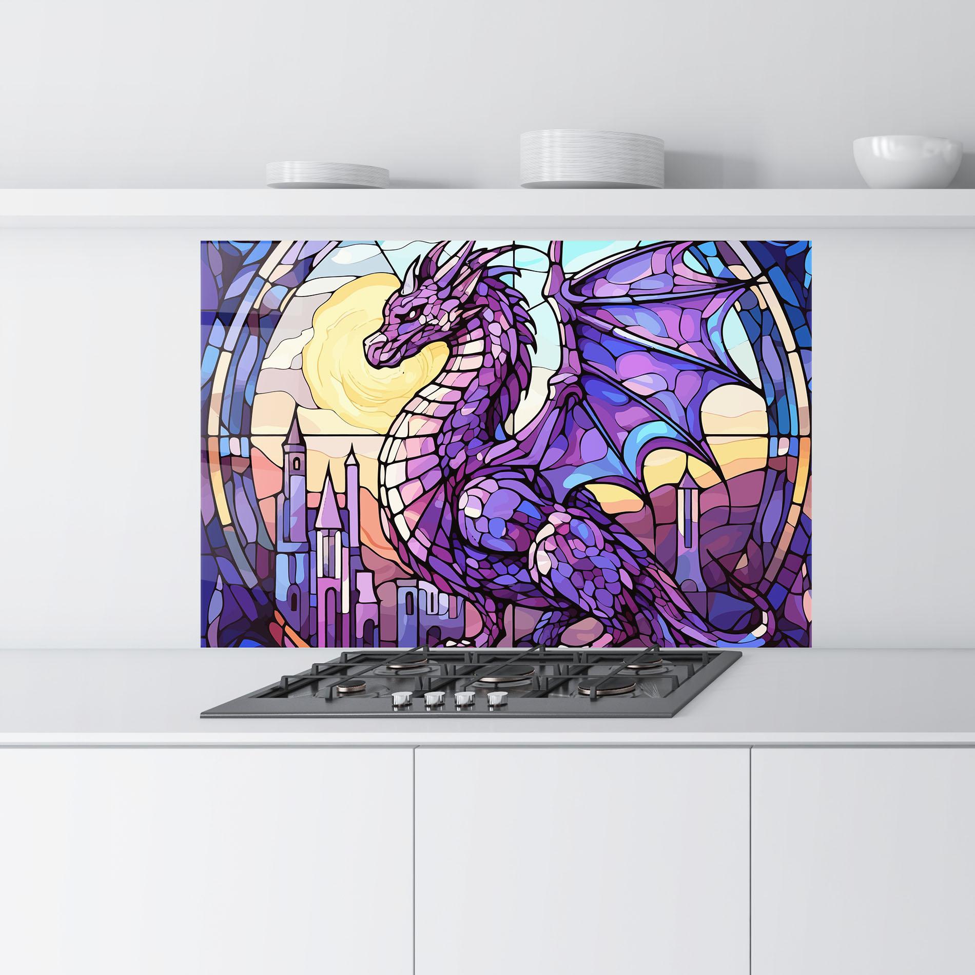 Konyhai üveg hátfal Purple Pretty Dragon mockup 9