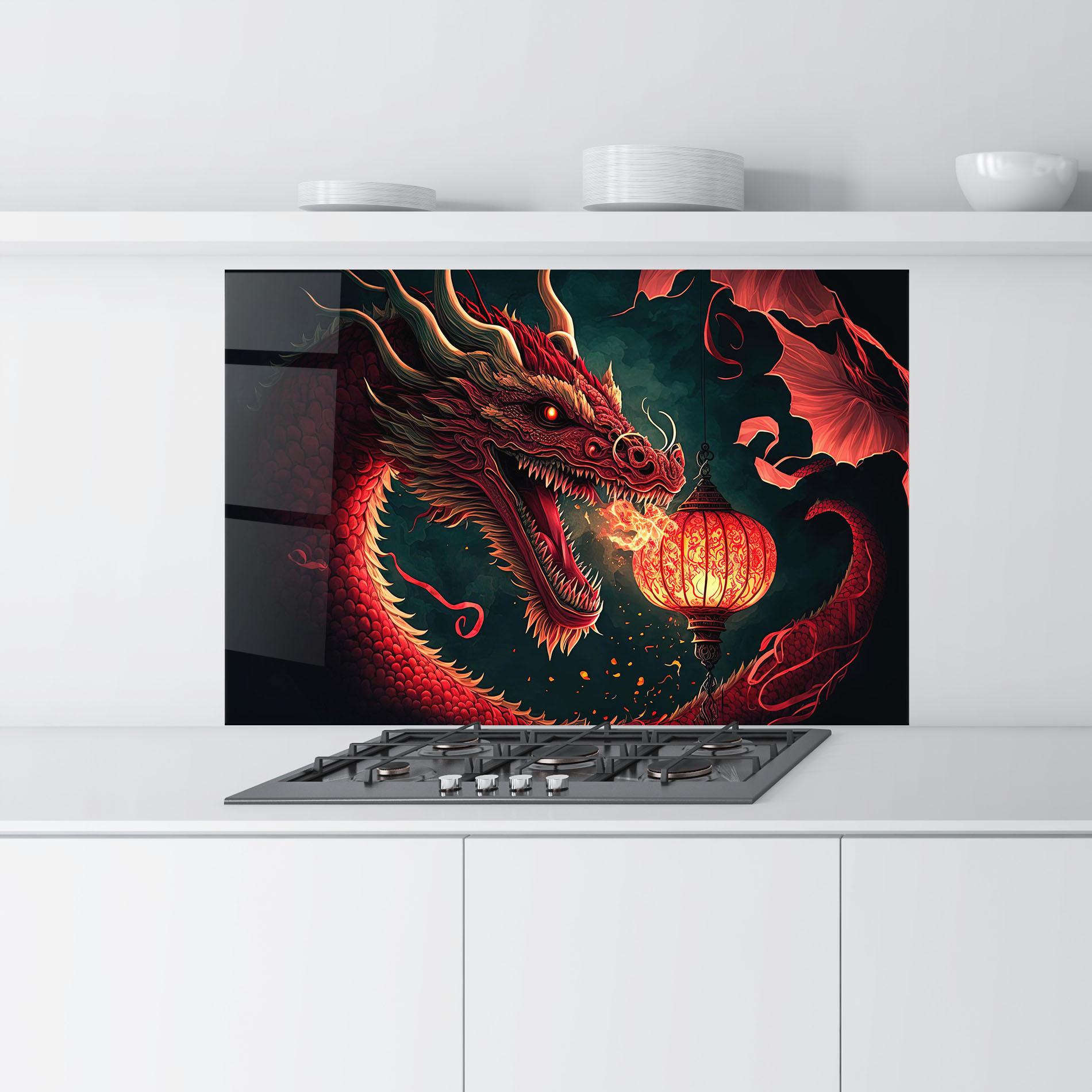 Konyhai üveg hátfal Red Fire Dragon mockup 9