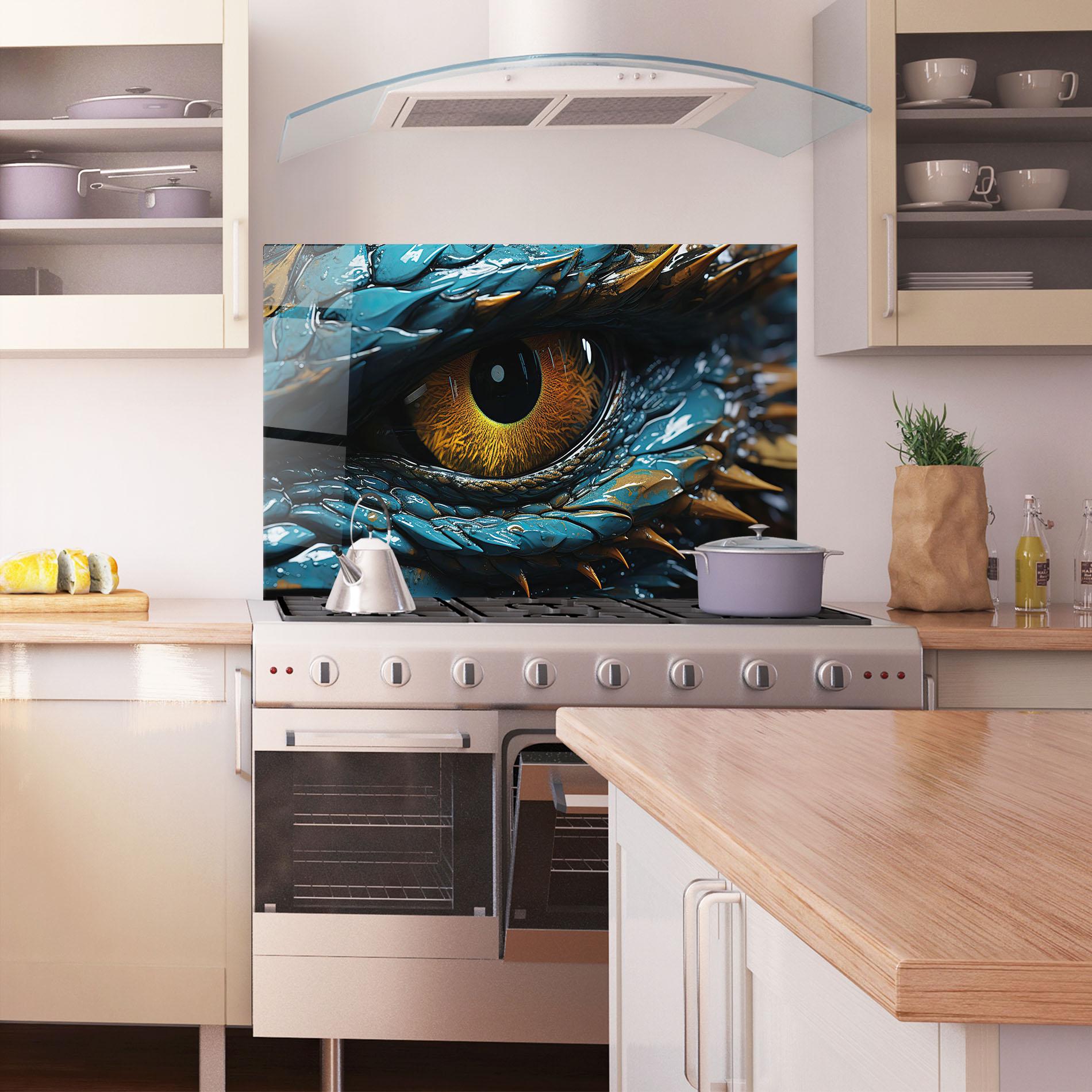 Konyhai üveg hátfal Dragon Eye Close Up mockup 1