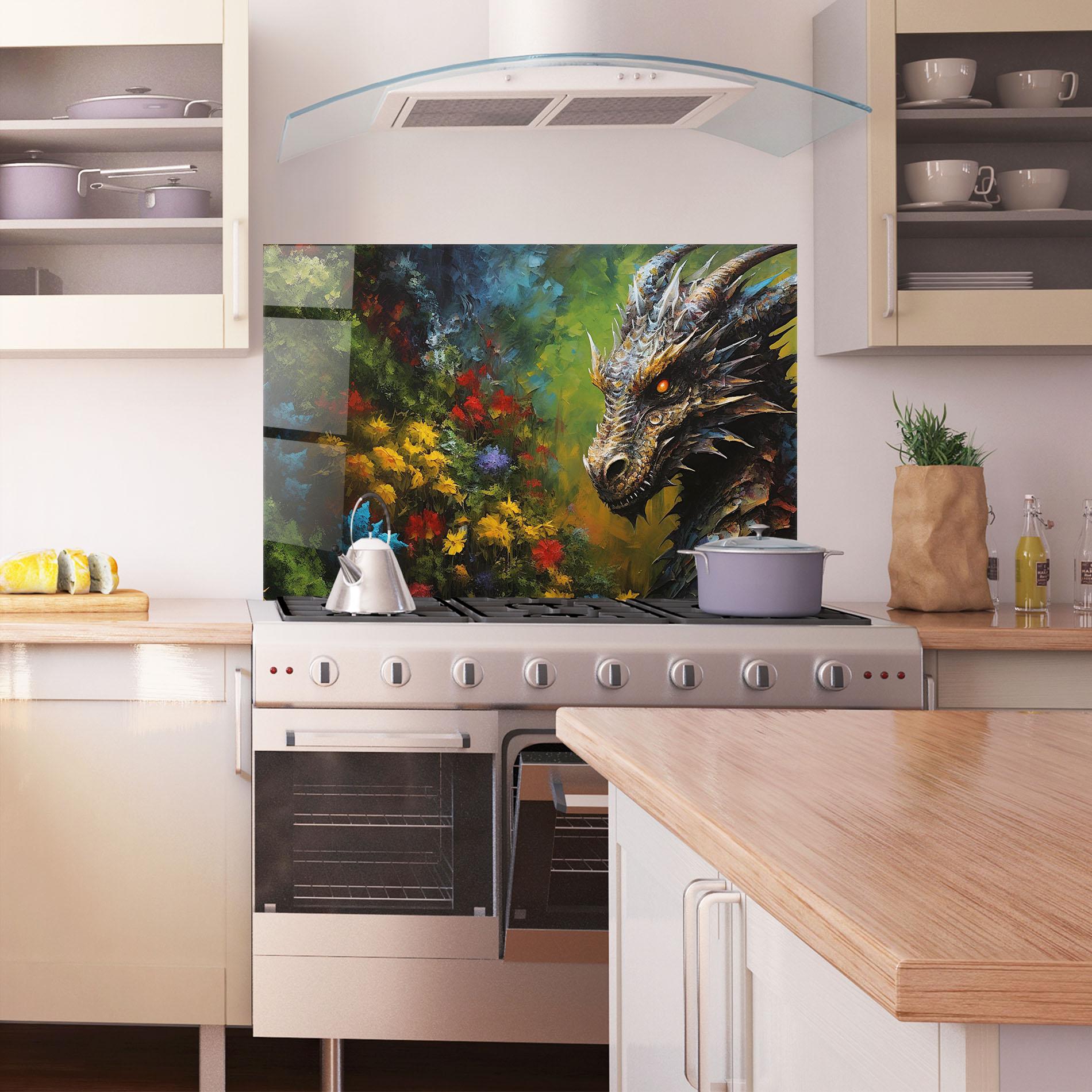 Konyhai üveg hátfal Dragon In Nature mockup 1