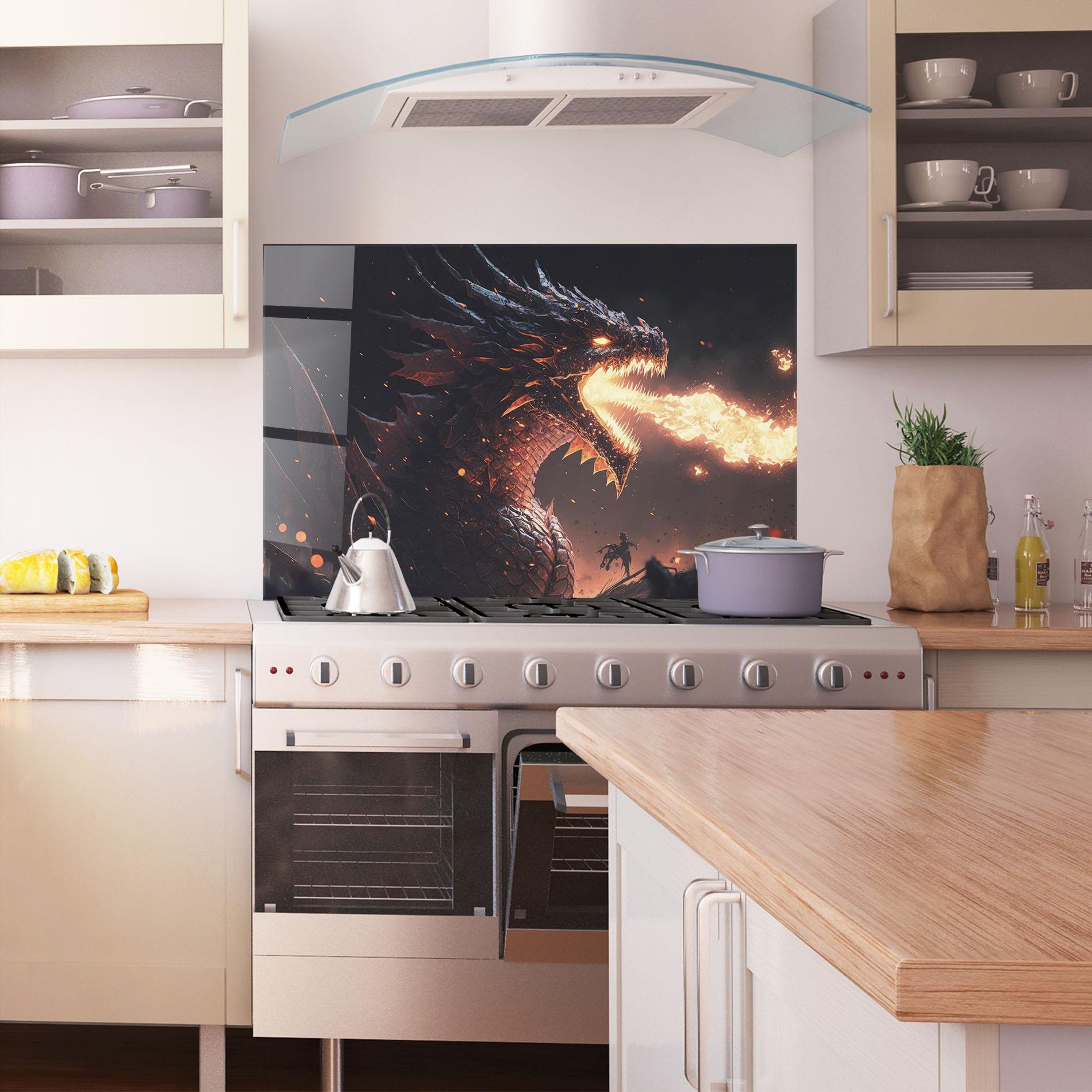 Konyhai üveg hátfal Fire Explosion Dragon mockup 1