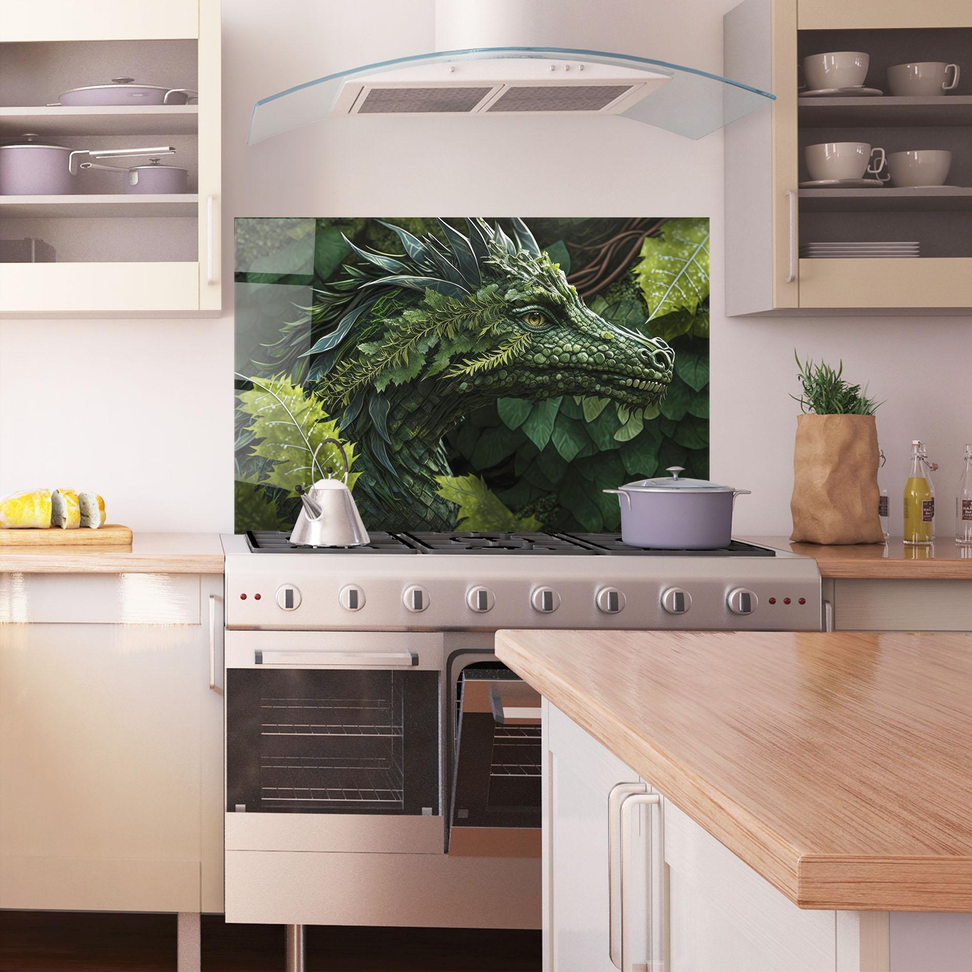 Konyhai üveg hátfal Forest Dragon mockup 1