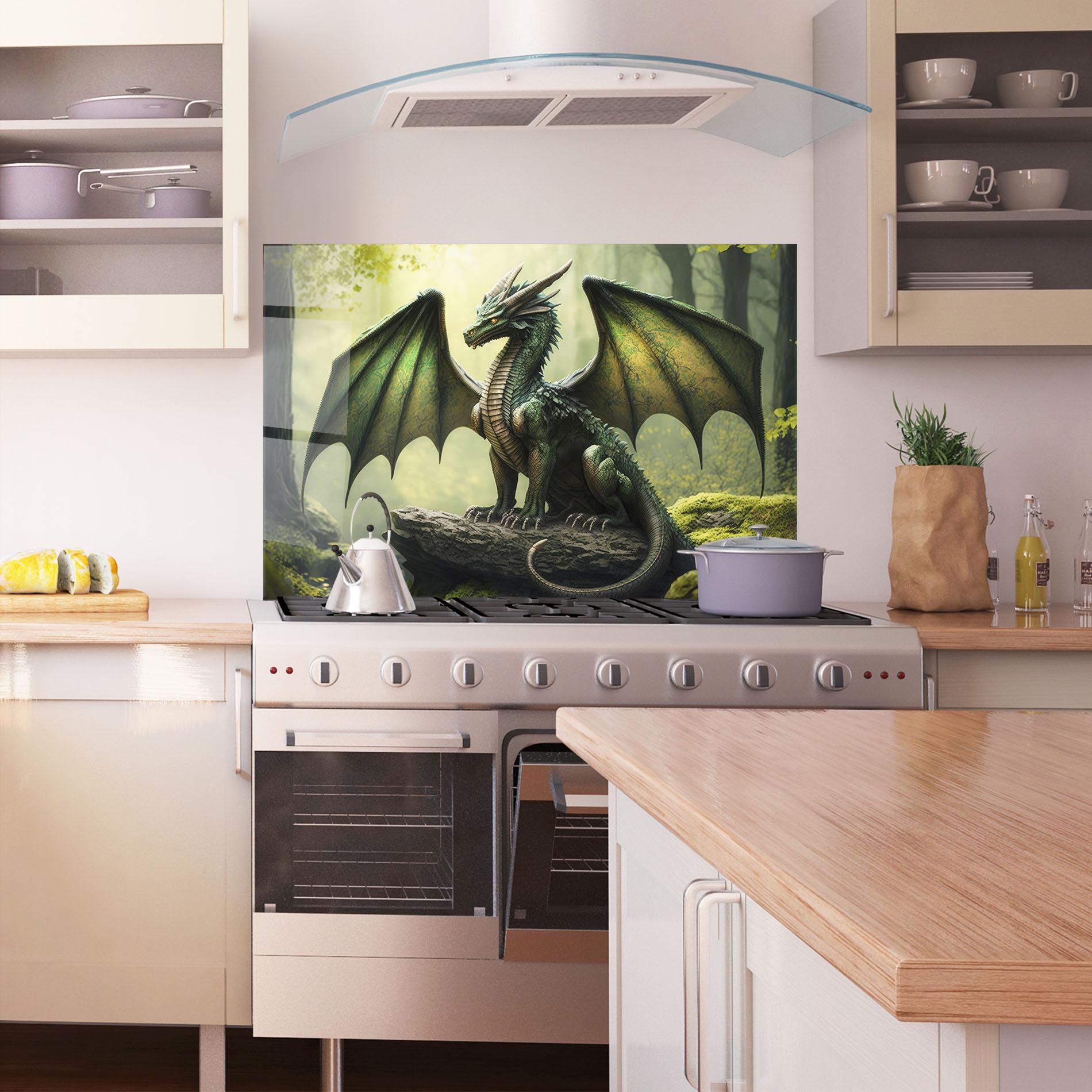 Konyhai üveg hátfal Green Dragon mockup 1
