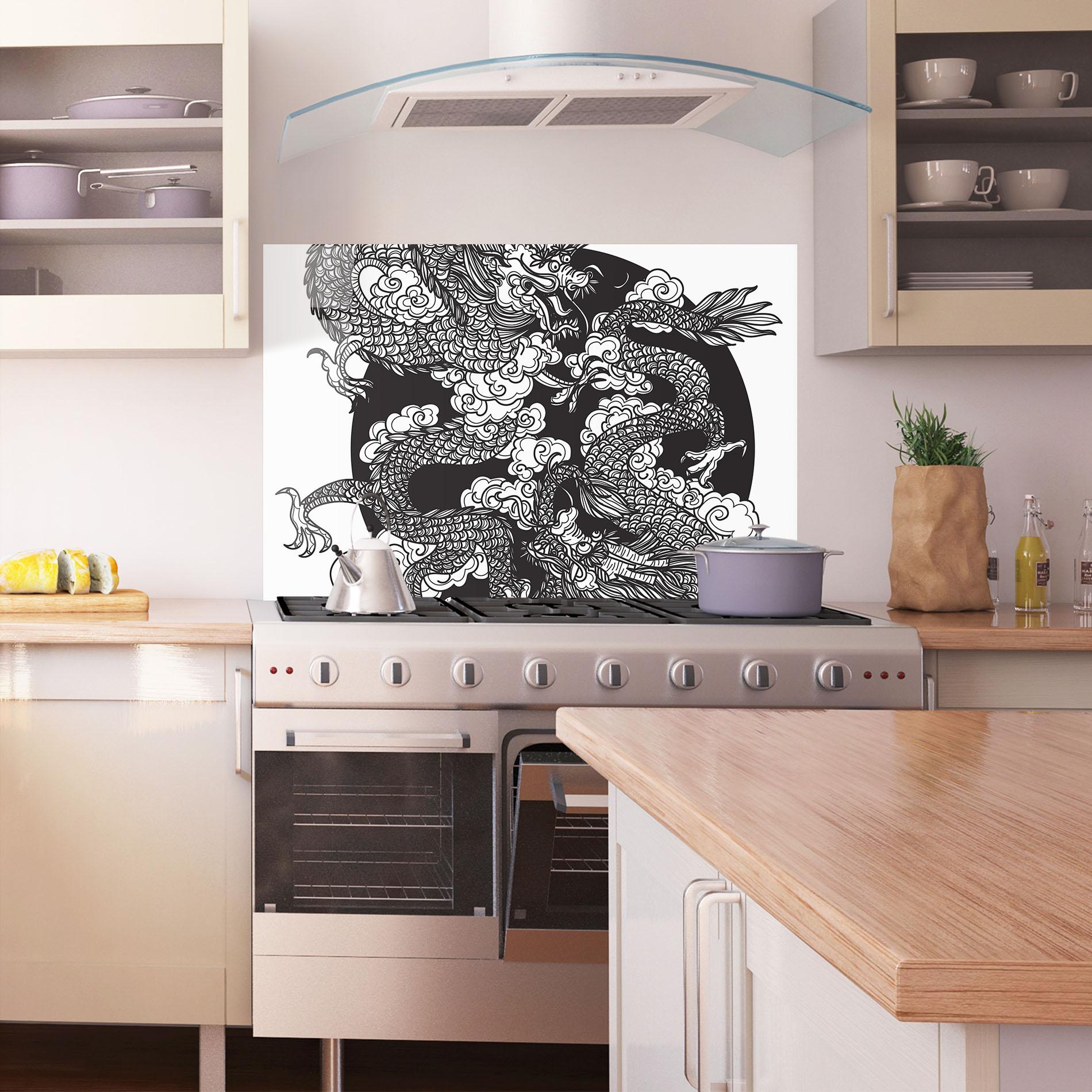 Konyhai üveg hátfal Grey Moon Dragon mockup 1