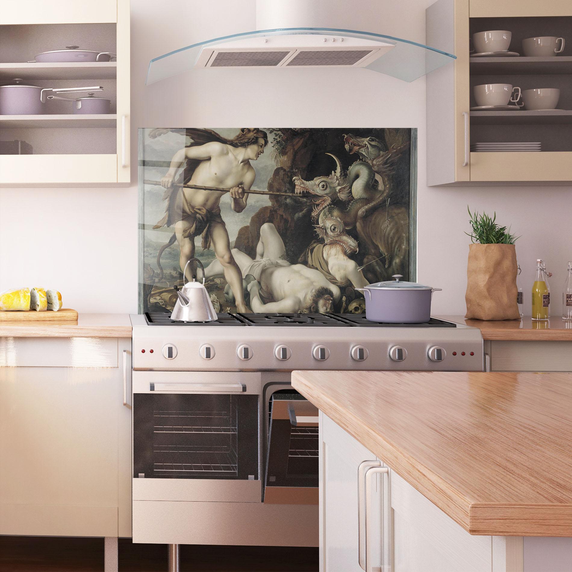 Konyhai üveg hátfal Hunting Dragons mockup 1