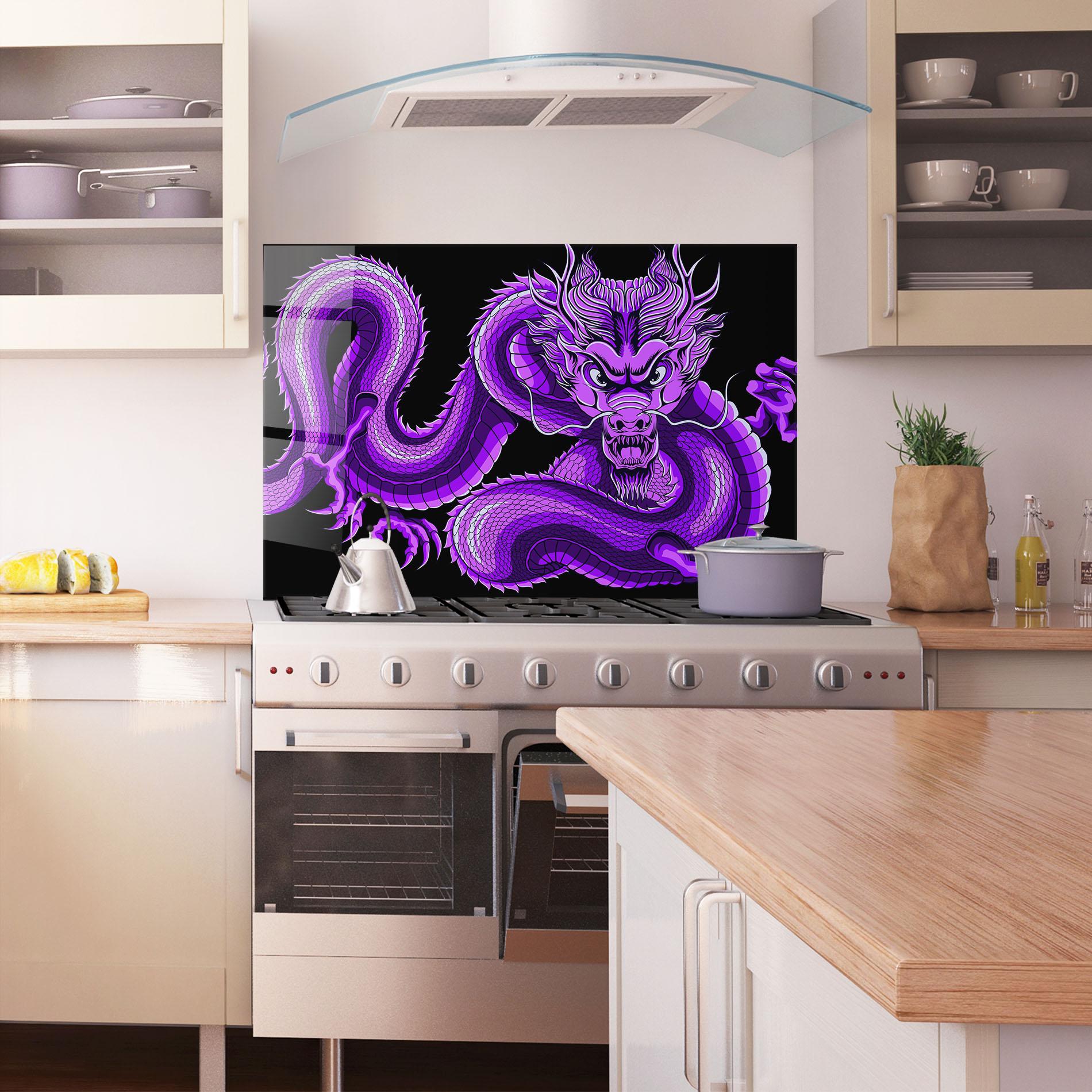 Konyhai üveg hátfal Purple Dragon mockup 1