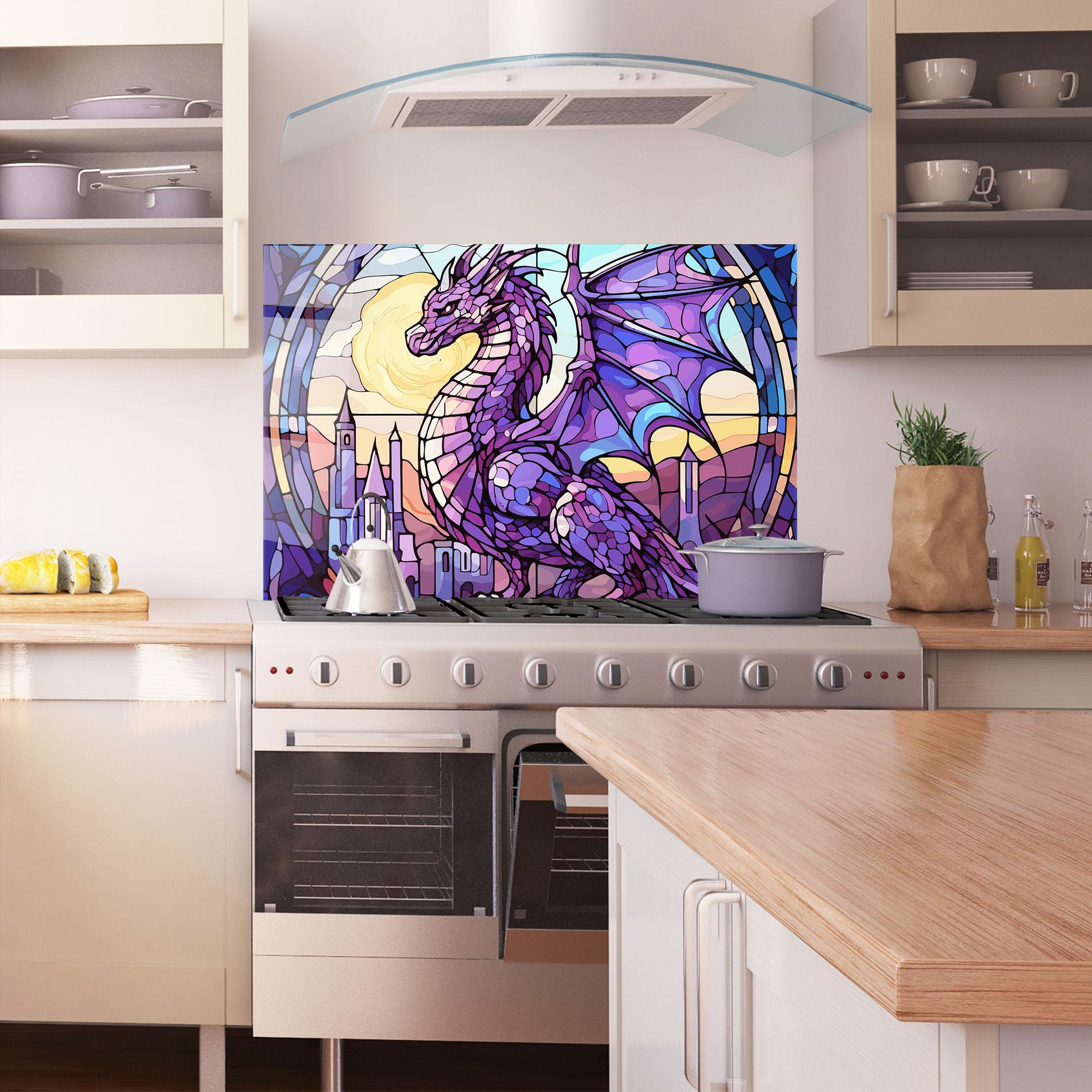 Konyhai üveg hátfal Purple Pretty Dragon mockup 1