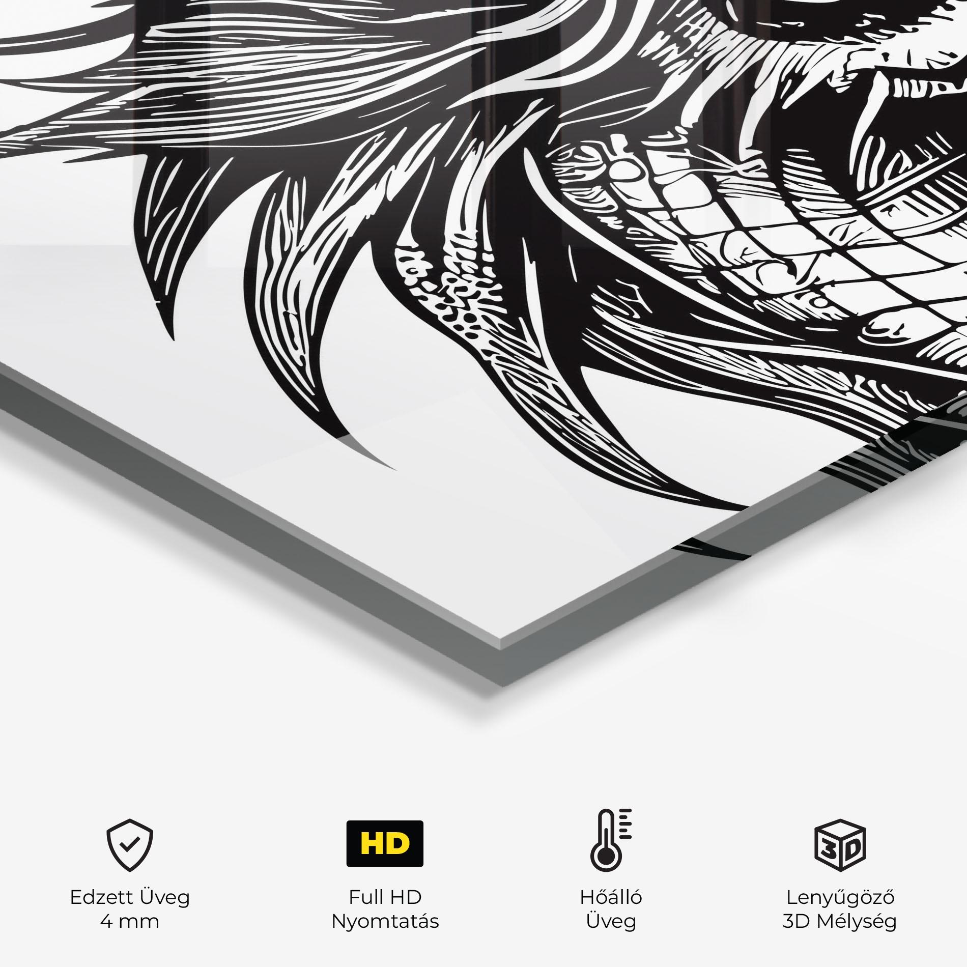 Konyhai üveg hátfal Black Line Dragon mockup 2