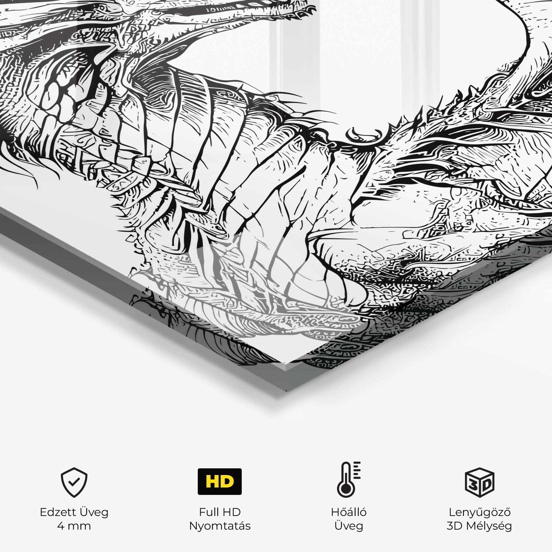 Konyhai üveg hátfal Dragon Sketch mockup 2