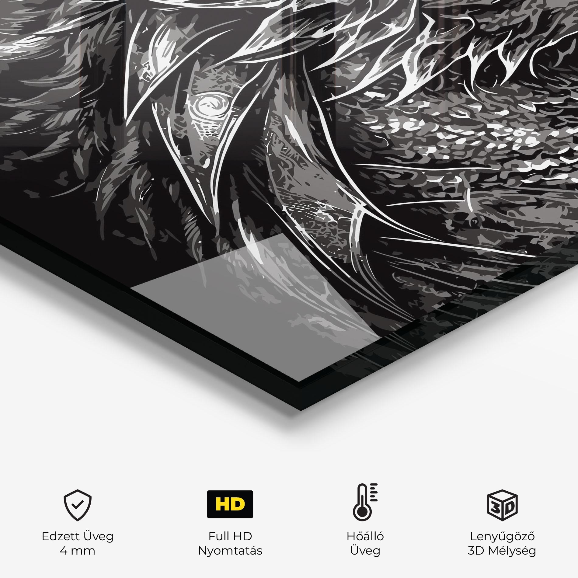 Konyhai üveg hátfal Grey White Dragon mockup 2