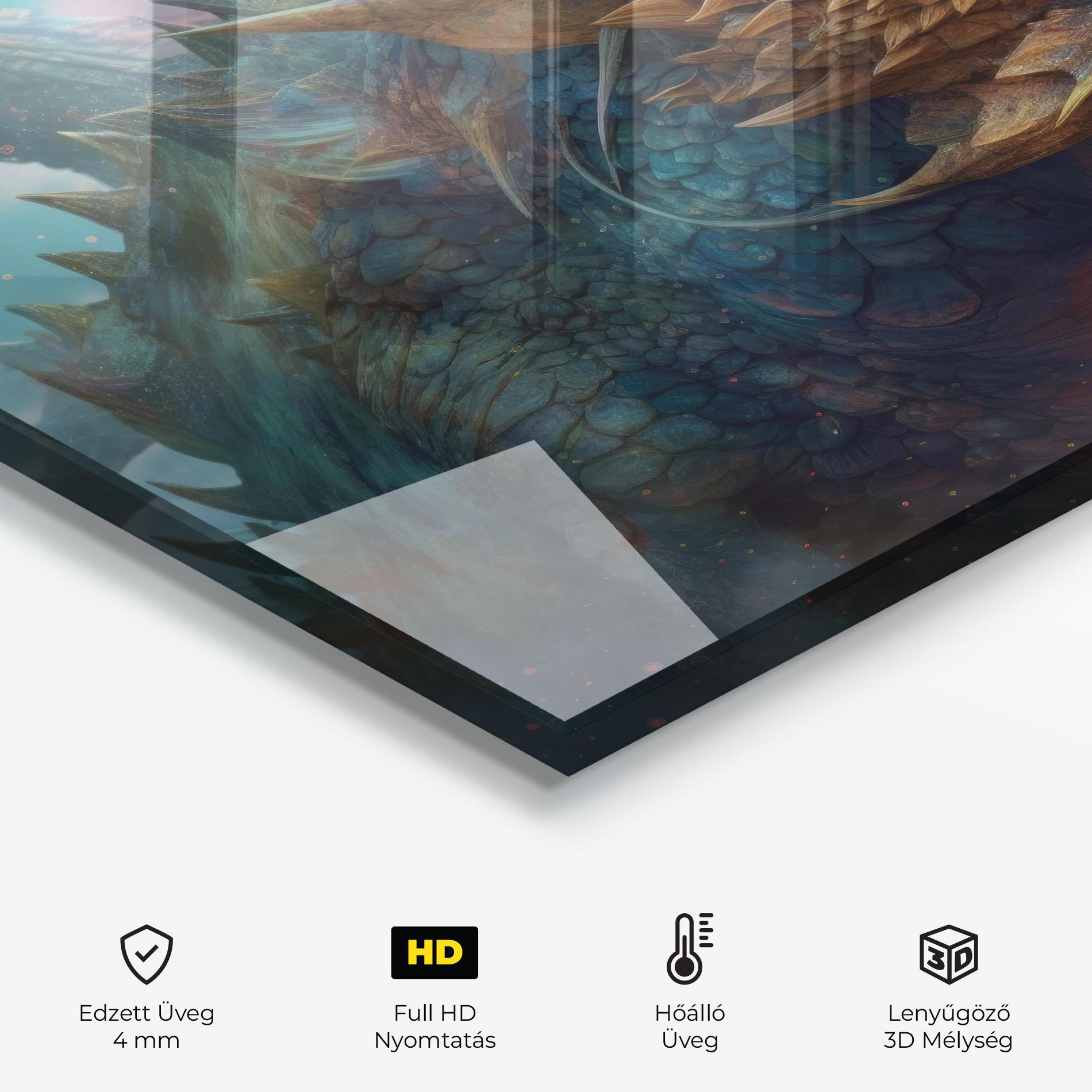 Konyhai üveg hátfal Pretty Blue Dragon mockup 2