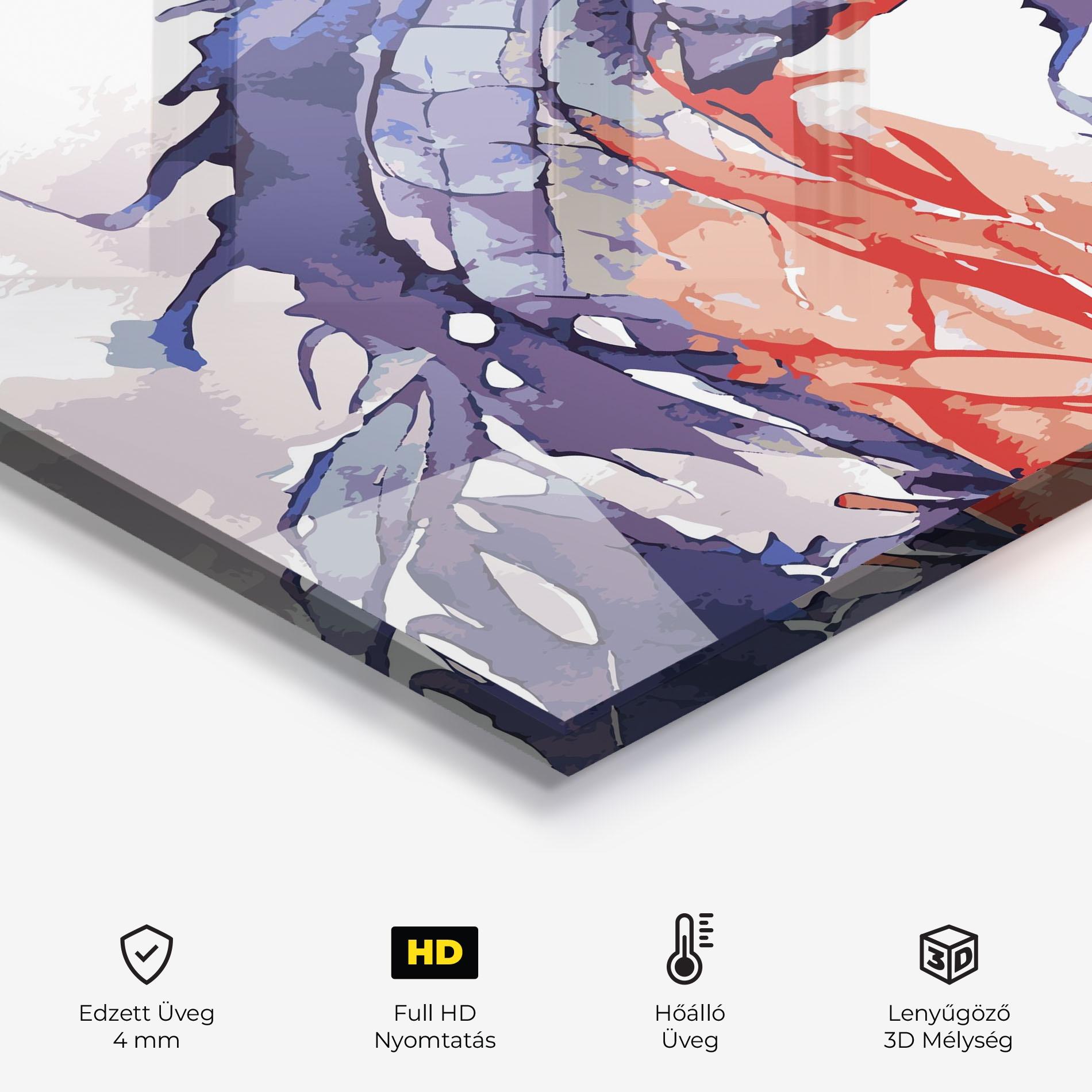 Konyhai üveg hátfal Purple Orange Dragon mockup 2